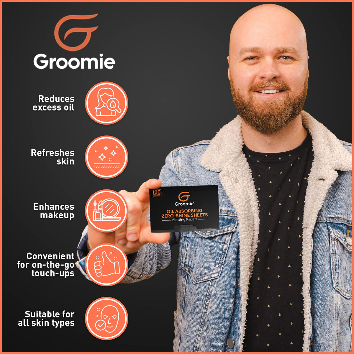 Groomie Toallitas absorbentes de grasa con carbón de bambú - Toallitas sin brillo para piel grasa, absorben instantáneamente el exceso de grasa y brillo - Paquete a granel de 100 toallitas para un F
