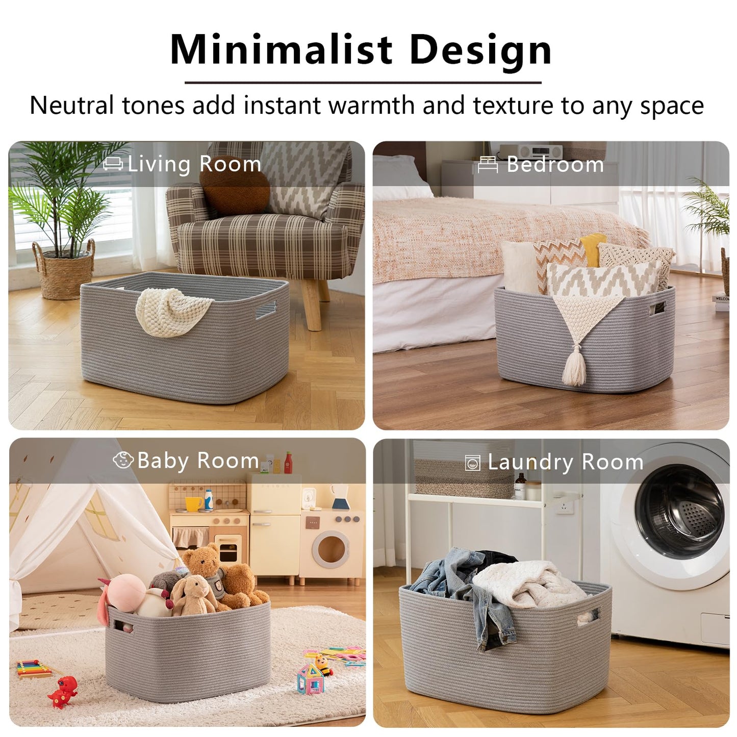 OIAHOMY - Cesta Rectangular XXL de Manta de 96 L, cesta tejida de algodón para almacenamiento, cesta de ropa sucia para sala de estar, guardería, recámara, organización de juguetes con asa, 24" x 16