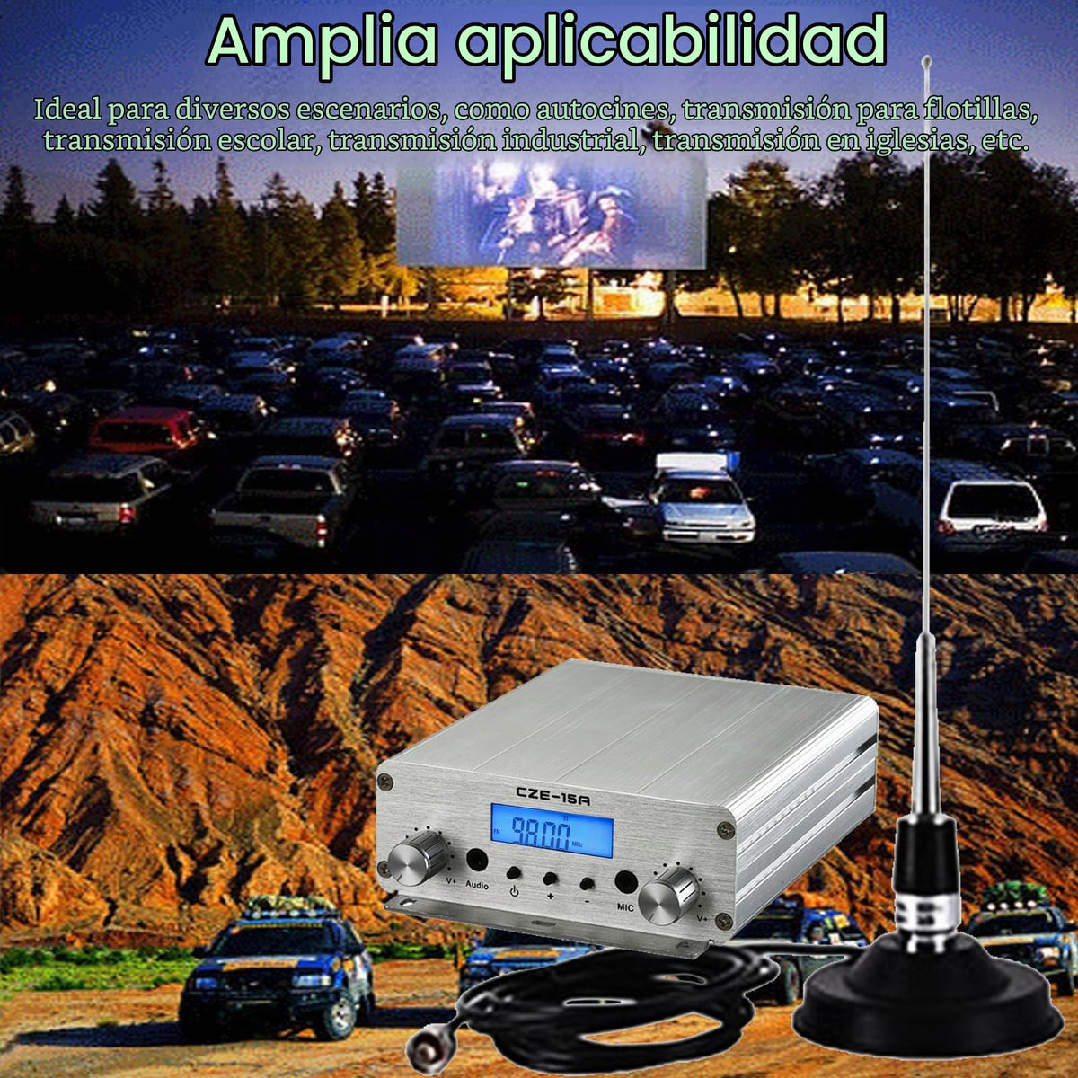 Transmisor FM Estéreo de Largo Alcance de 15 W para Iglesia con Micrófono 3,5 mm