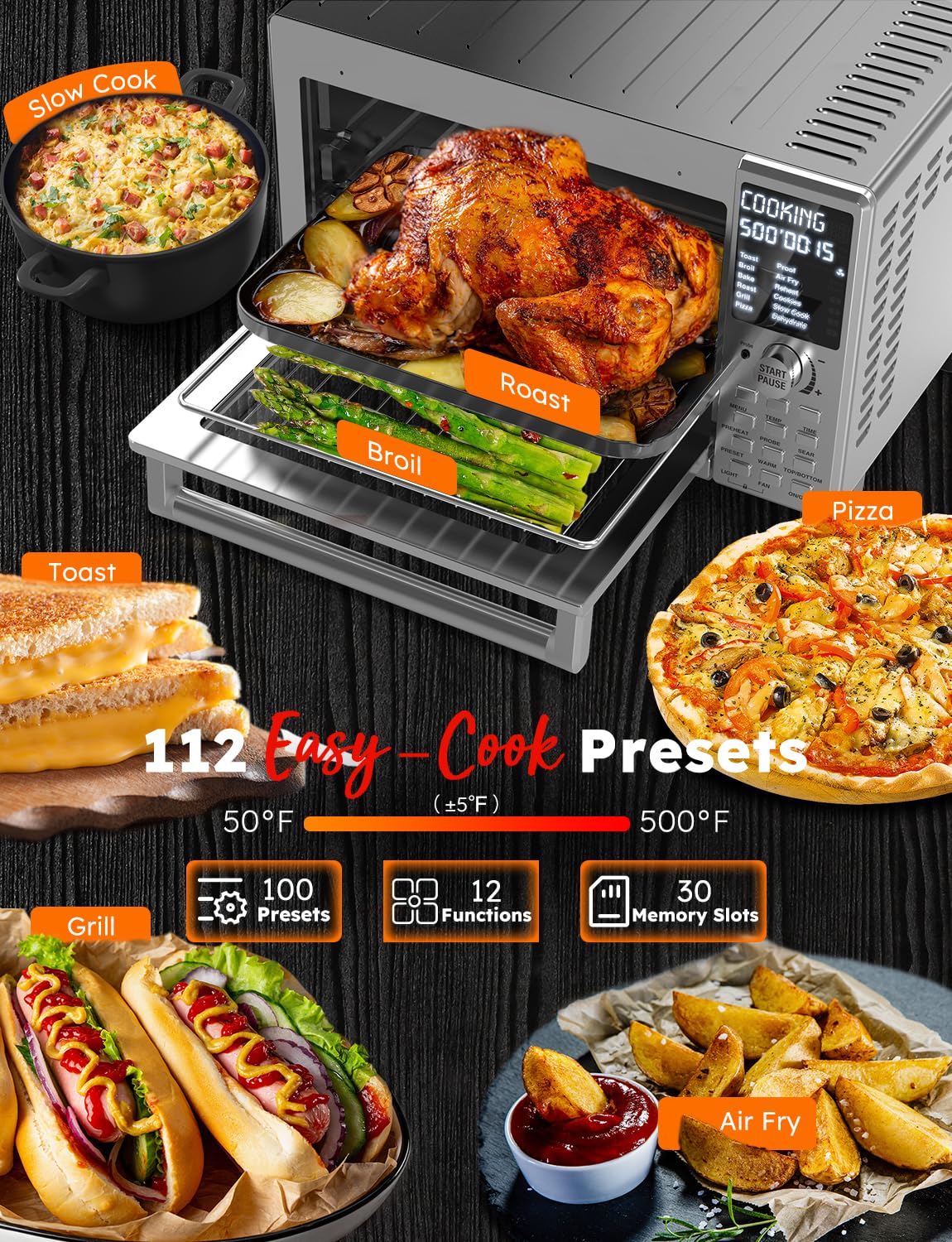 Nuwave Bravo XL Pro Air Freyer Horno tostador con parrilla combinada, nuevo sistema de convección ultrarrápido 2024, 35% más crujiente, 2 veces más uniformes, 142 preestablecidos, 50-500F, sonda más