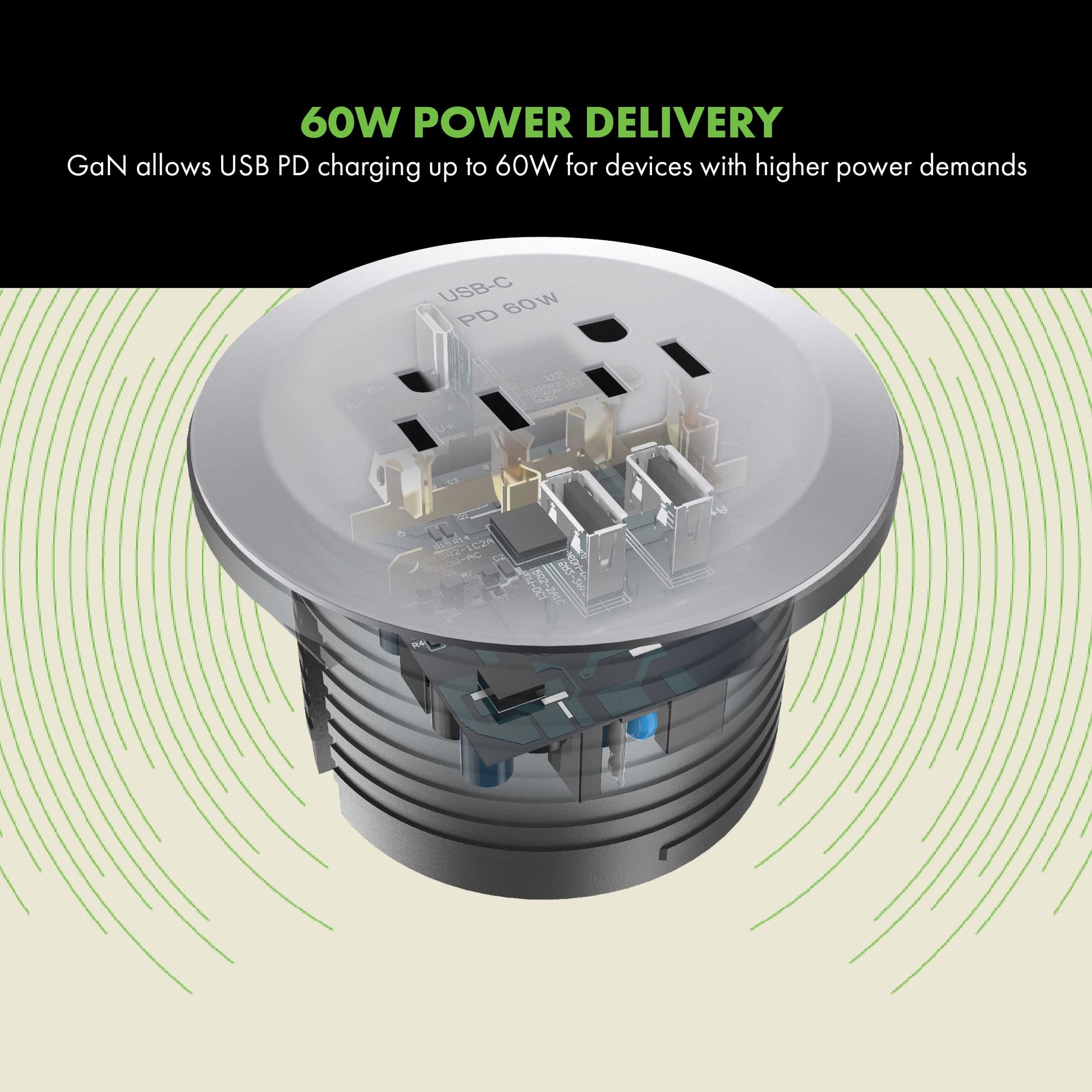 Ojal de Alimentación de Computadora TOPGREENER Gris con PD de 65 W y 1 Puerto USB-C para MacBook