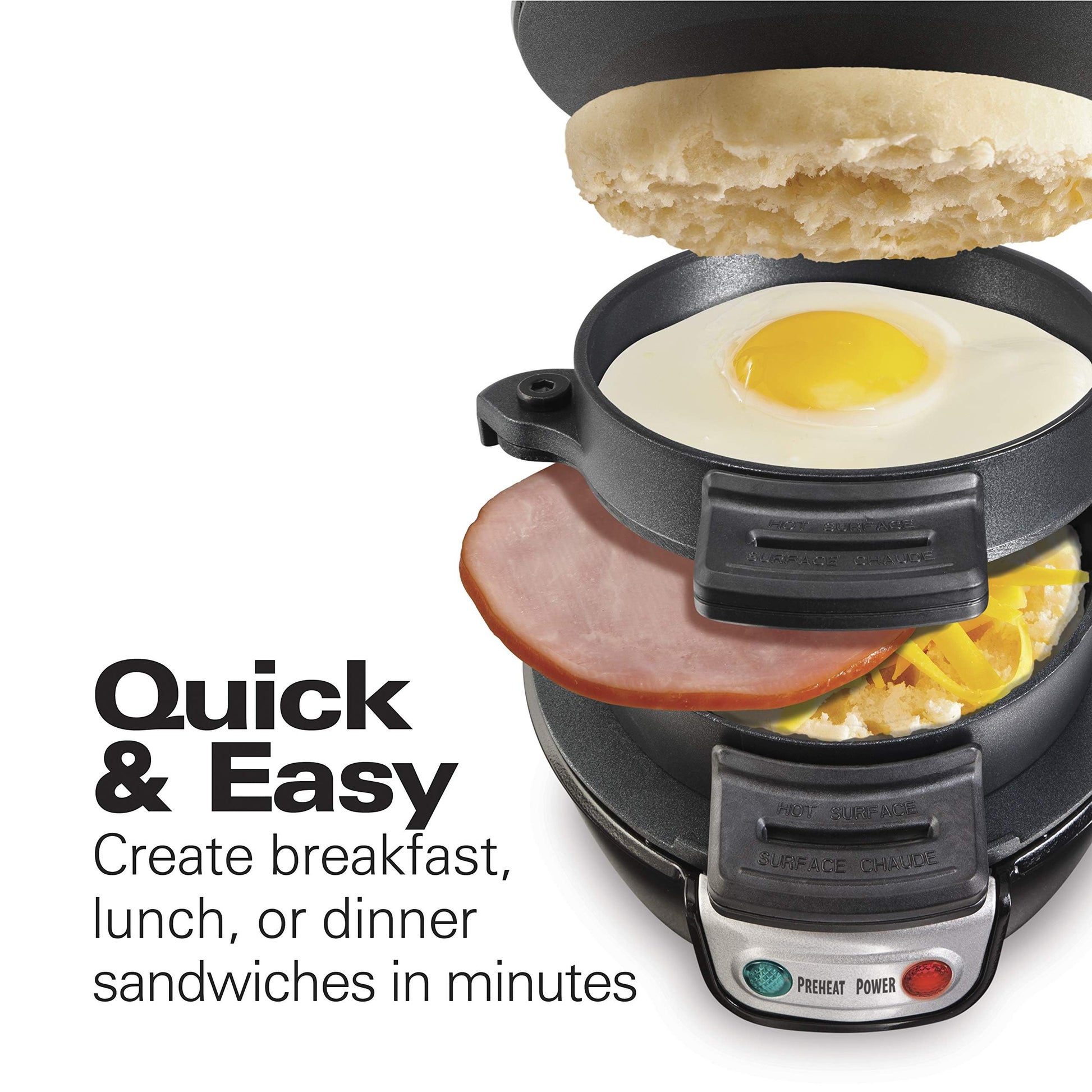 Hamilton Beach 25475 Sandwichera para desayuno, gris, Negro, Único, 1