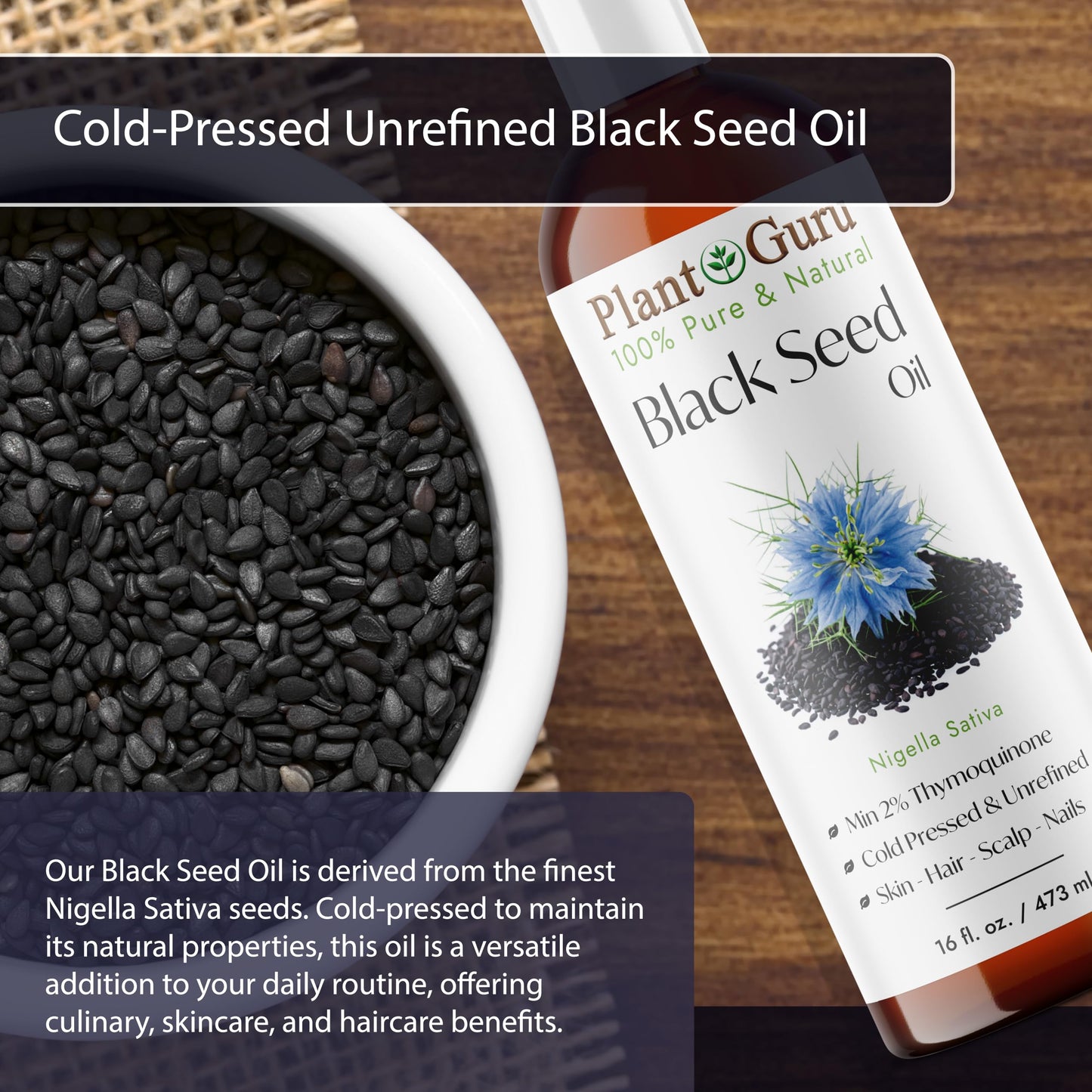 Black Seed Oil 16 oz. Virgin, Unrefined Cold Pressed Cumin 100% Pure Natural - Skin, Body and Hair. Great For Eczema