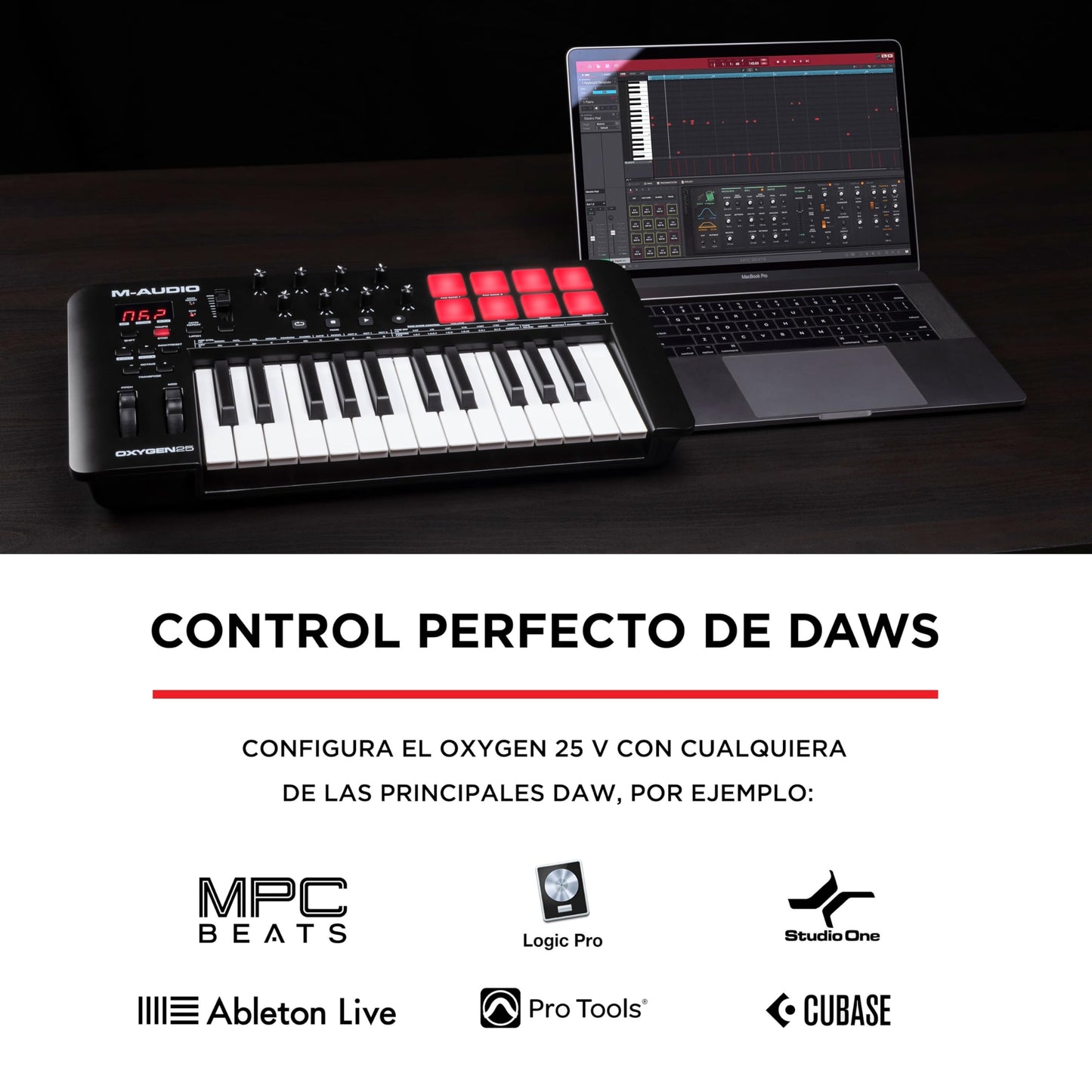 M-Audio Oxygen 25 V - Teclado controlador MIDI USB de 25 teclas con Beat Pads, modos Smart Chord y Scale, arpegiador y suite de software incluidos