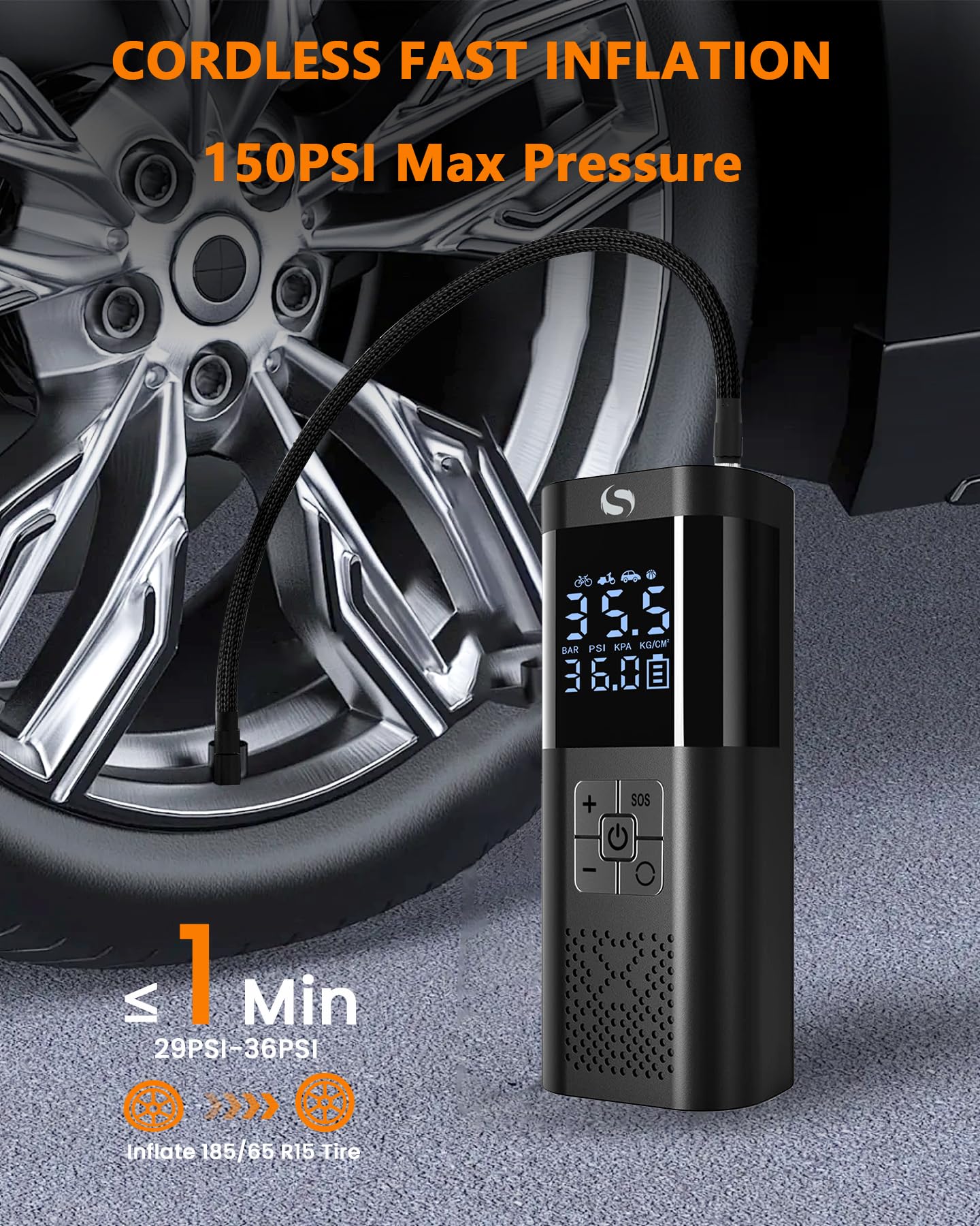 SERVOMASTER Inflador de neumáticos portátil, bomba de aire para bola de motor de coche, bicicleta, inflado rápido, bomba de neumáticos con luz LED, apagado automático