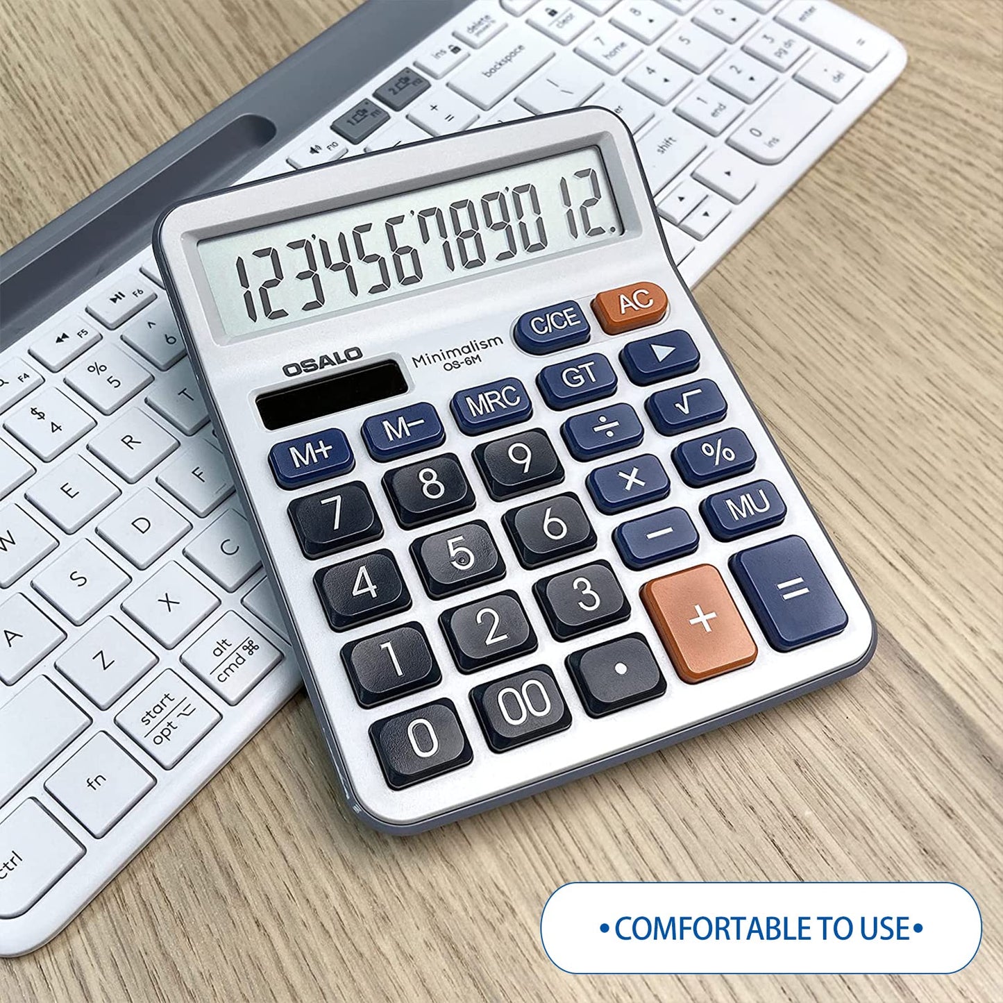 Calculadora de escritorio Pantalla LCD grande Número de 12 dígitos Calculadora básica de bolsillo portátil de mano con botón sensible grande, para uso en la oficina, el hogar y la escuela (OS-6M)