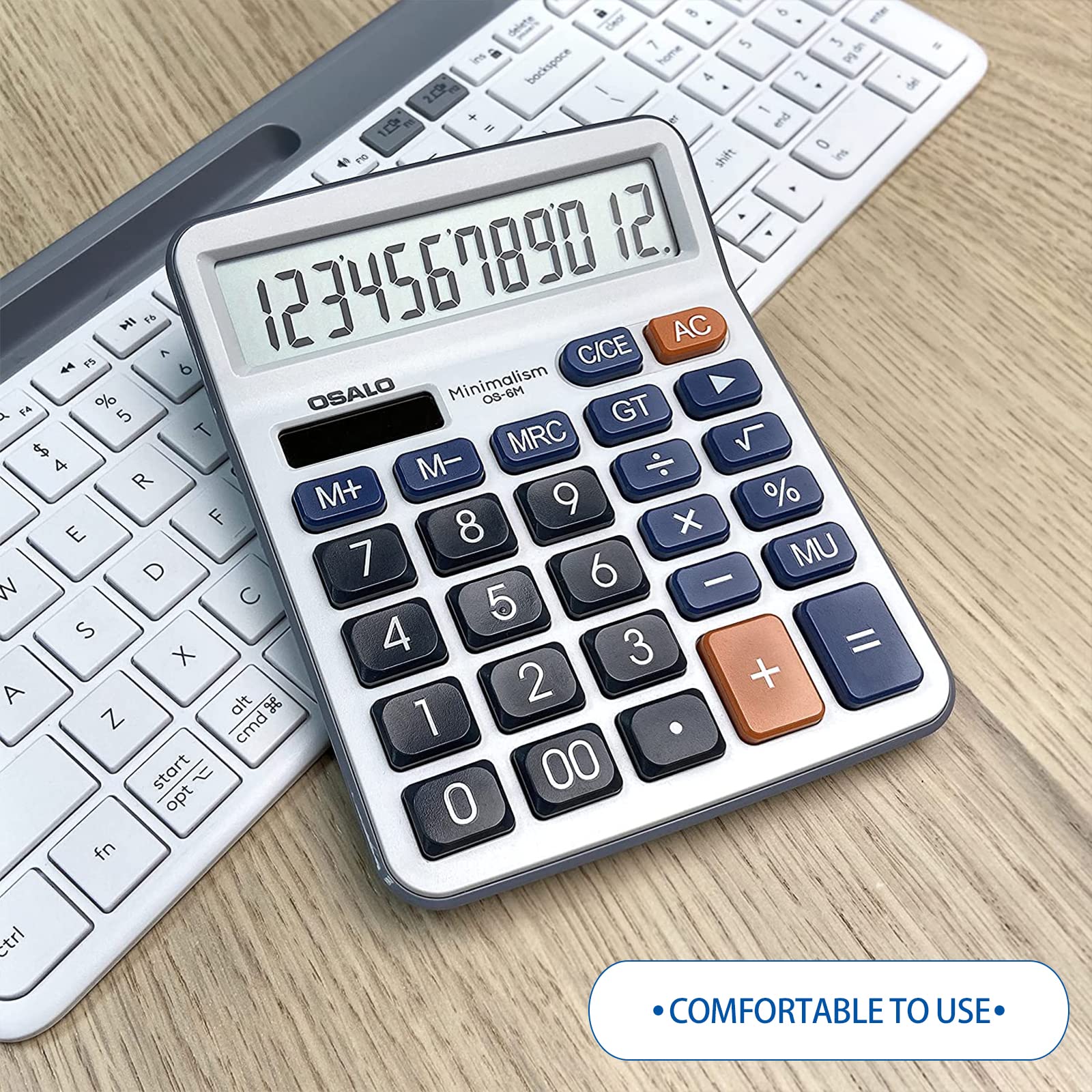 Calculadora de escritorio Pantalla LCD grande Número de 12 dígitos Calculadora básica de bolsillo portátil de mano con botón sensible grande, para uso en la oficina, el hogar y la escuela (OS-6M)