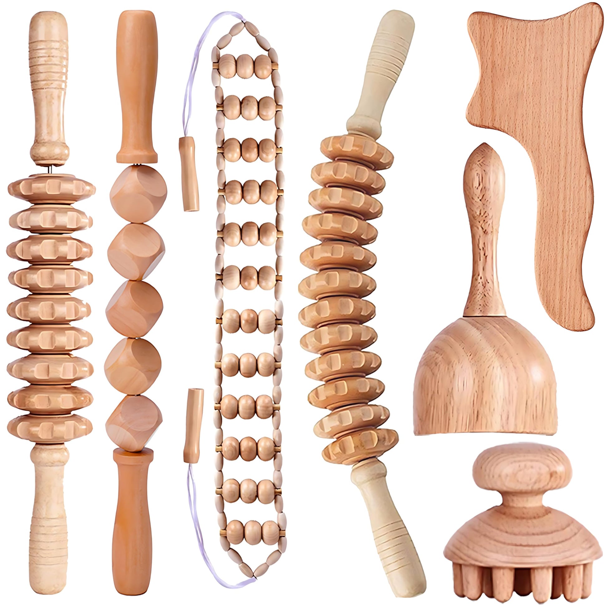 Set de masaje corporal de 7 en 1, Rodillo Masajeador de Espalda Aparato,Rodillo de masaje de belleza,Kit de masaje para piernas de liberación, espalda, cuello, brazos