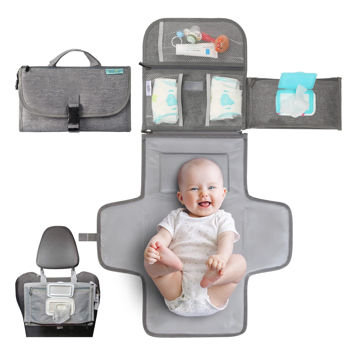 Kopi Baby - Cambiador portátil de pañales para bebé, cambiador de pañales y bolsa de viaje, diseño inteligente tapete cambiador para bebé, tapete cambiador portátil para bebé, estación de cambio para
