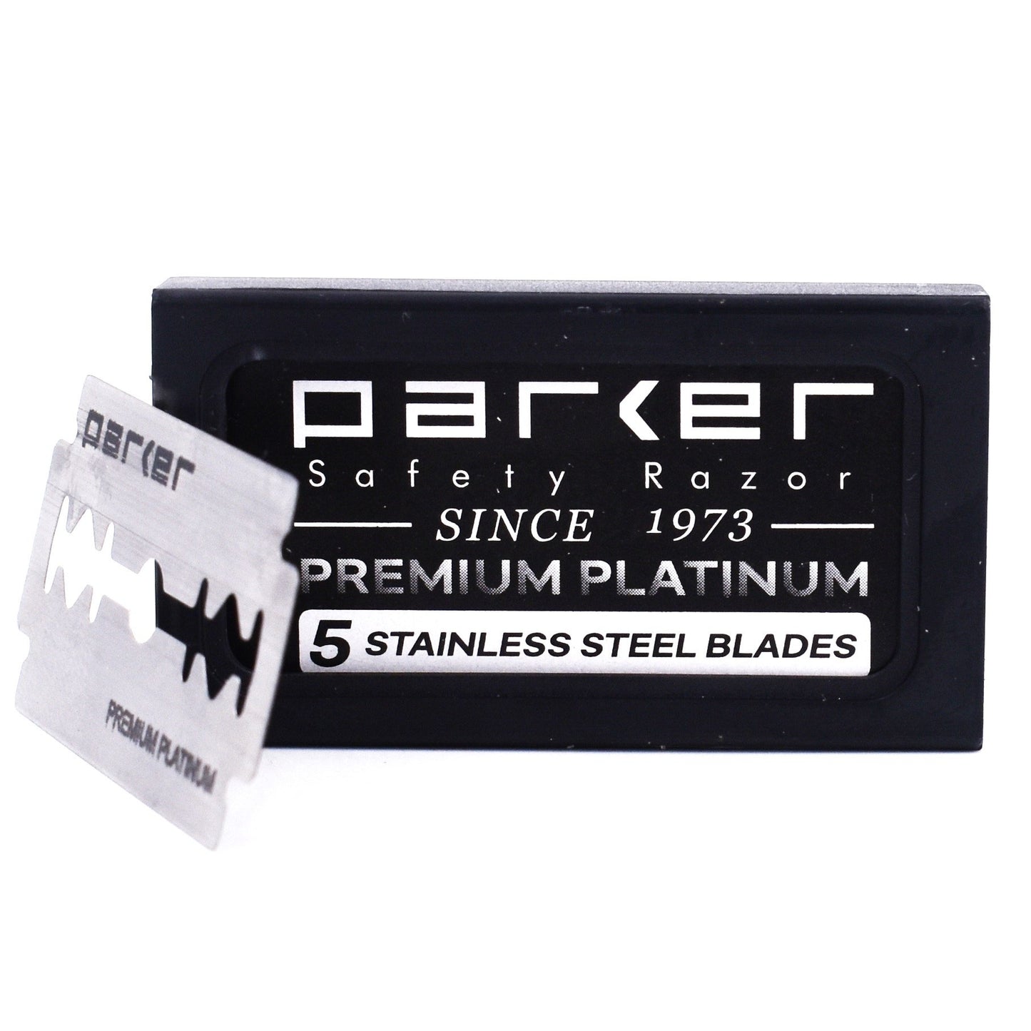 Cuchillas de Afeitar de Seguridad de Doble Filo de Parker, 100 unidades (20 x 5), Cuchillas de Afeitar de Platino Premium con Bordes Recubiertos de Platino, Tungsteno y Cromo