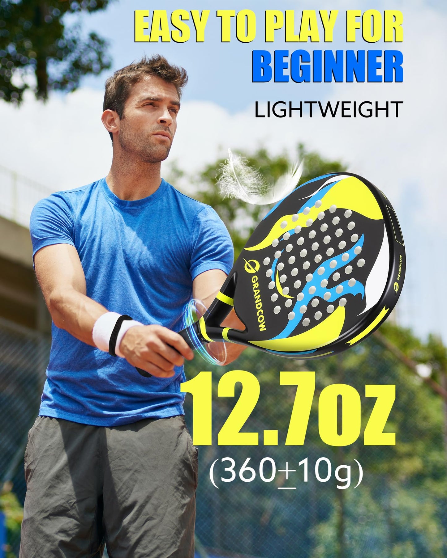 Raqueta de Padel POP Negro Fibra de Carbono Power Lite EVA Foam para Principiantes