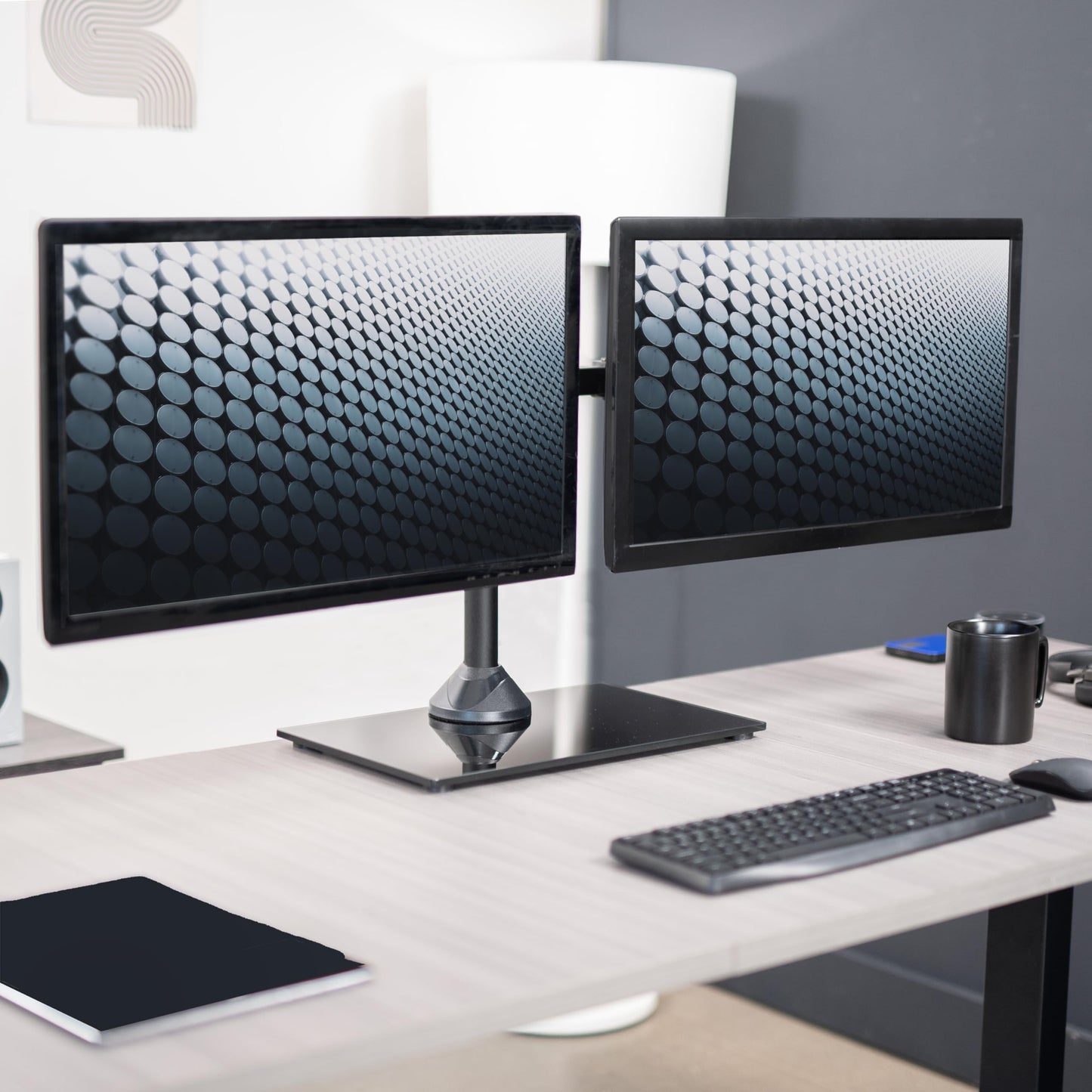 Soporte de Monitor Doble VIVO Negro Independiente con Base de Vidrio Elegante y Brazos Ajustables