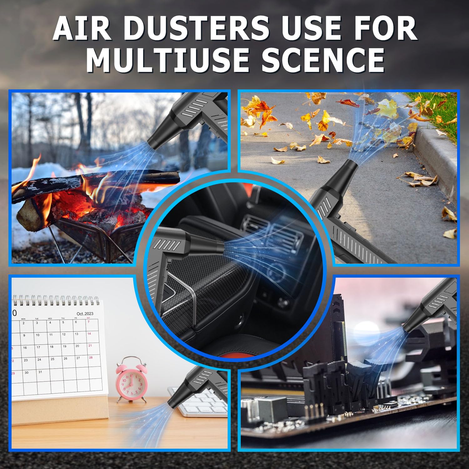 CAGIWIRU - Plumero de aire comprimido, mini ventilador turbo ventilador, 150000 rpm, plumero eléctrico inalámbrico para limpieza de teclado y PC, sin enlatado, soplador de aire para hogar y coche