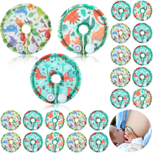 Breling Paquete de 24 almohadillas de algodón para apoyo de alimentación almohadillas de alimentación de dinosaurio almohadillas en forma de G, fundas de botón para cuidado de enfermería (dinosaurio)