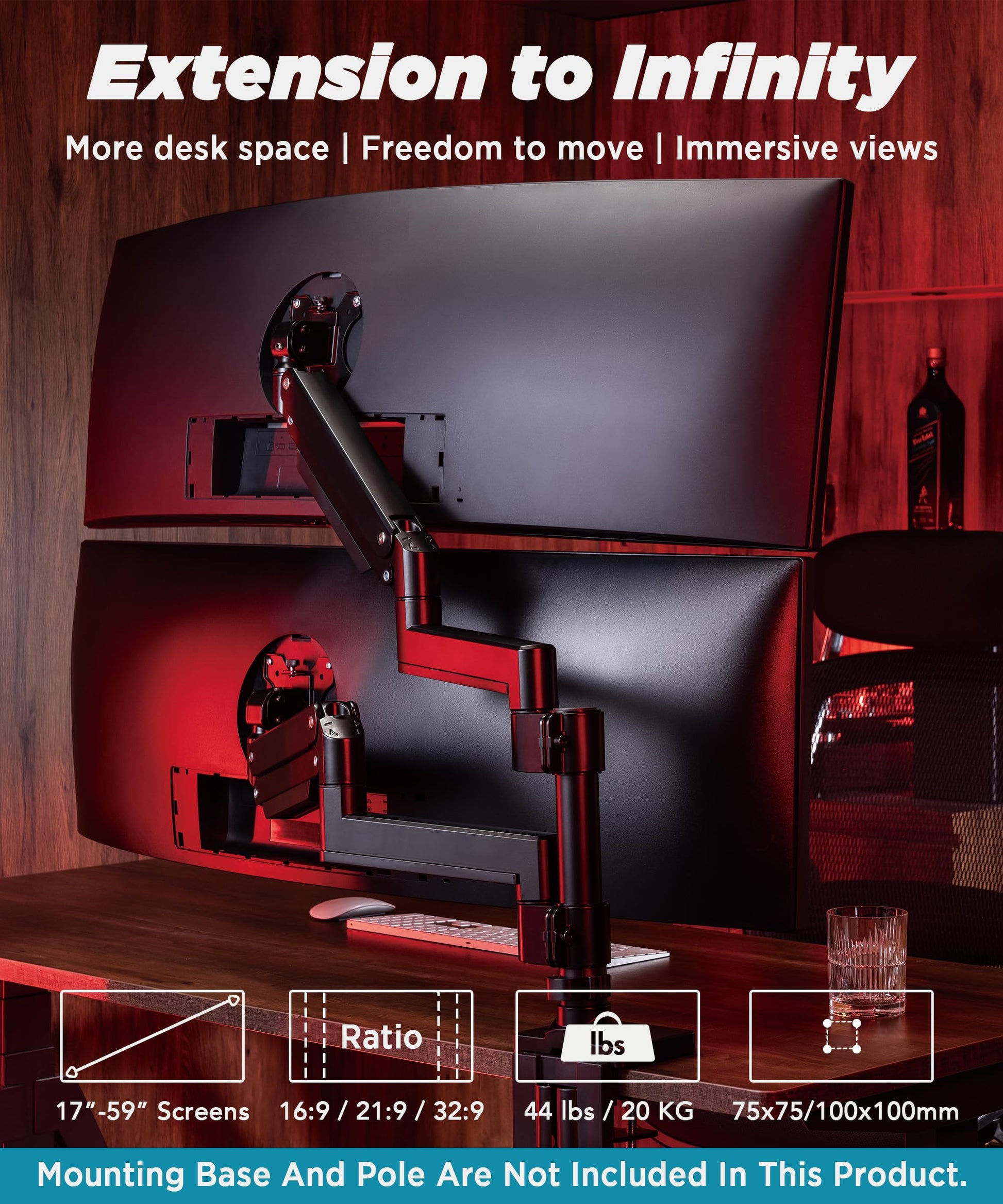 Soporte para Monitor Doble ULTRARM Negro Ajustable en Altura