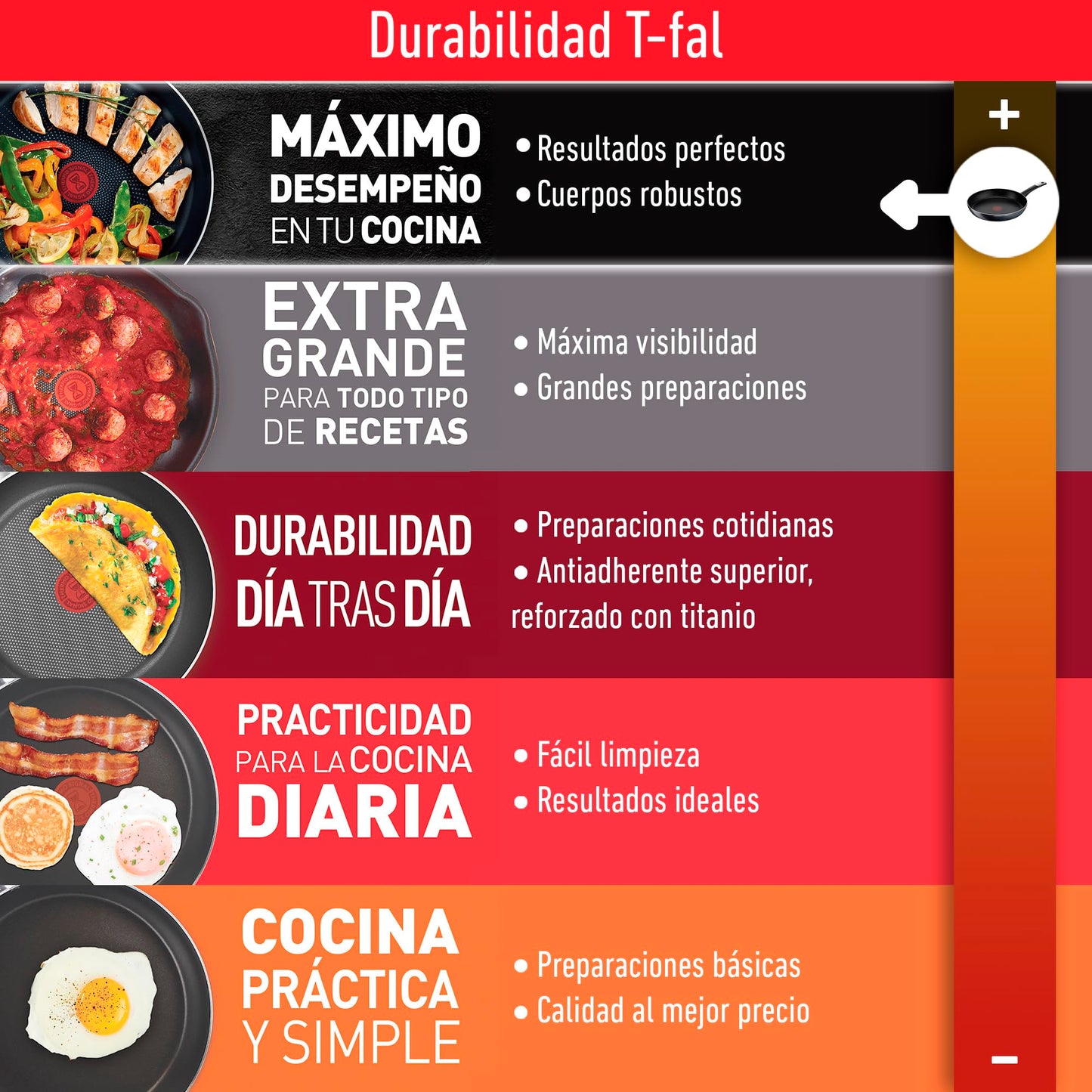 Sartén T-fal Negro Hard Titanium Plus Antiadherente con Termo Señal