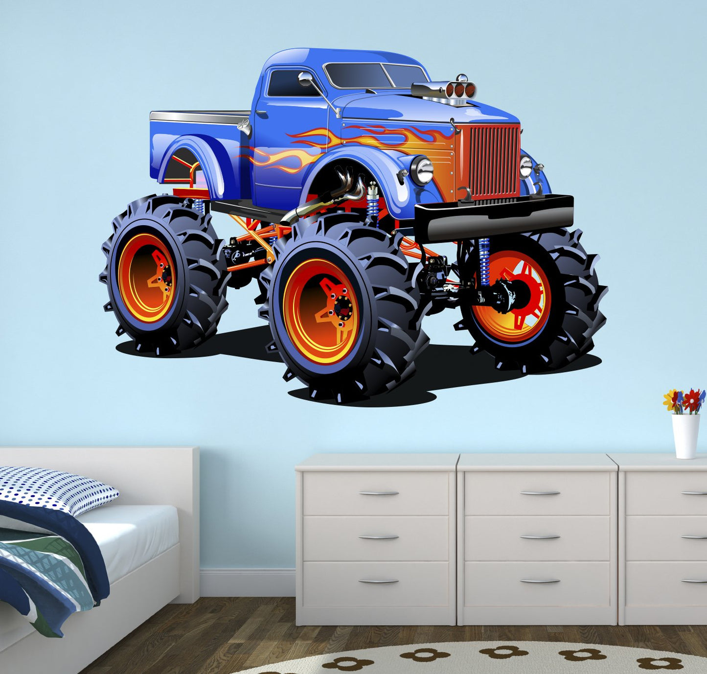 West Mountain Super Monster Truck - calcomanía de pared para habitación de niños, decoración de habitación de juegos, WM05 (24 pulgadas de ancho x 20 pulgadas de alto)