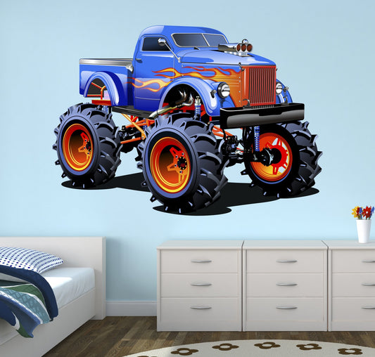 West Mountain Super Monster Truck - calcomanía de pared para habitación de niños, decoración de habitación de juegos, WM05 (24 pulgadas de ancho x 20 pulgadas de alto)