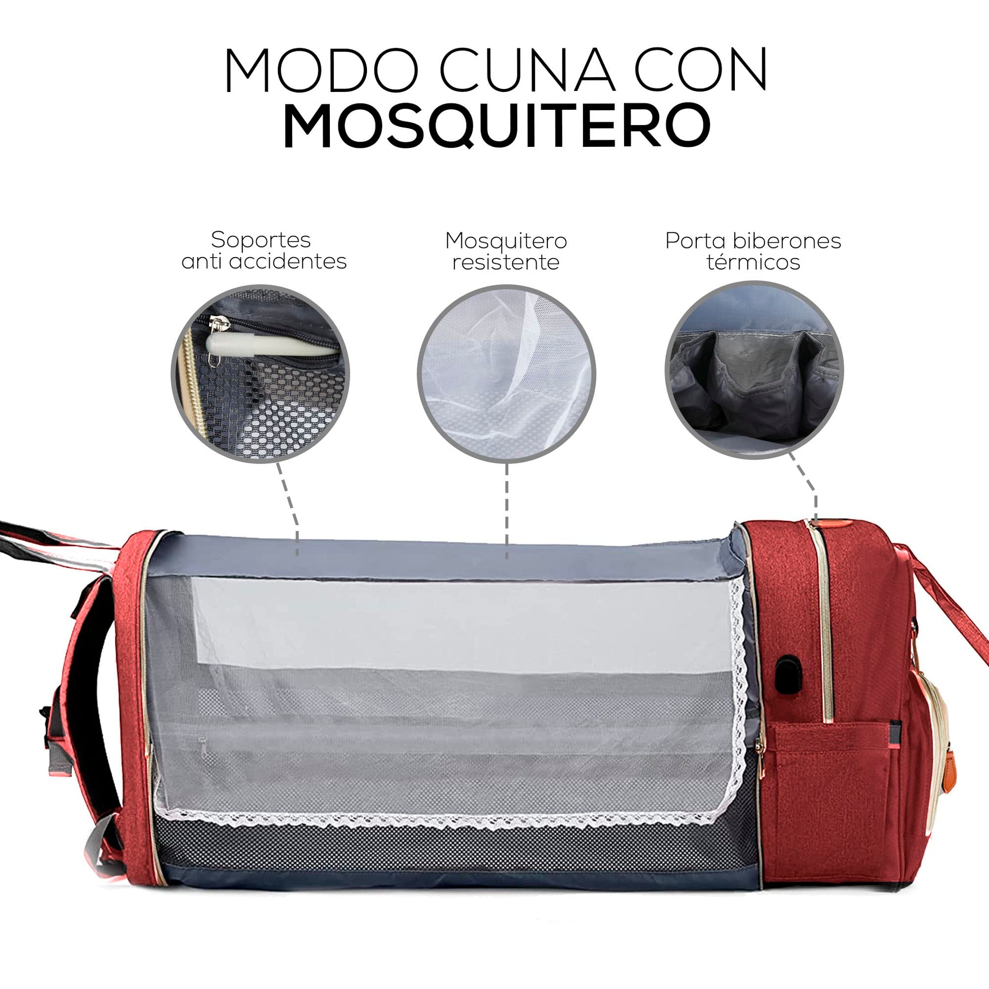 Mochila Pañalera Multifuncional de Gran Capacidad para Bebe | Cuna Convertible Impermeable con Cambiador Plegable … (Rojo.)-#11001000141301010502#
