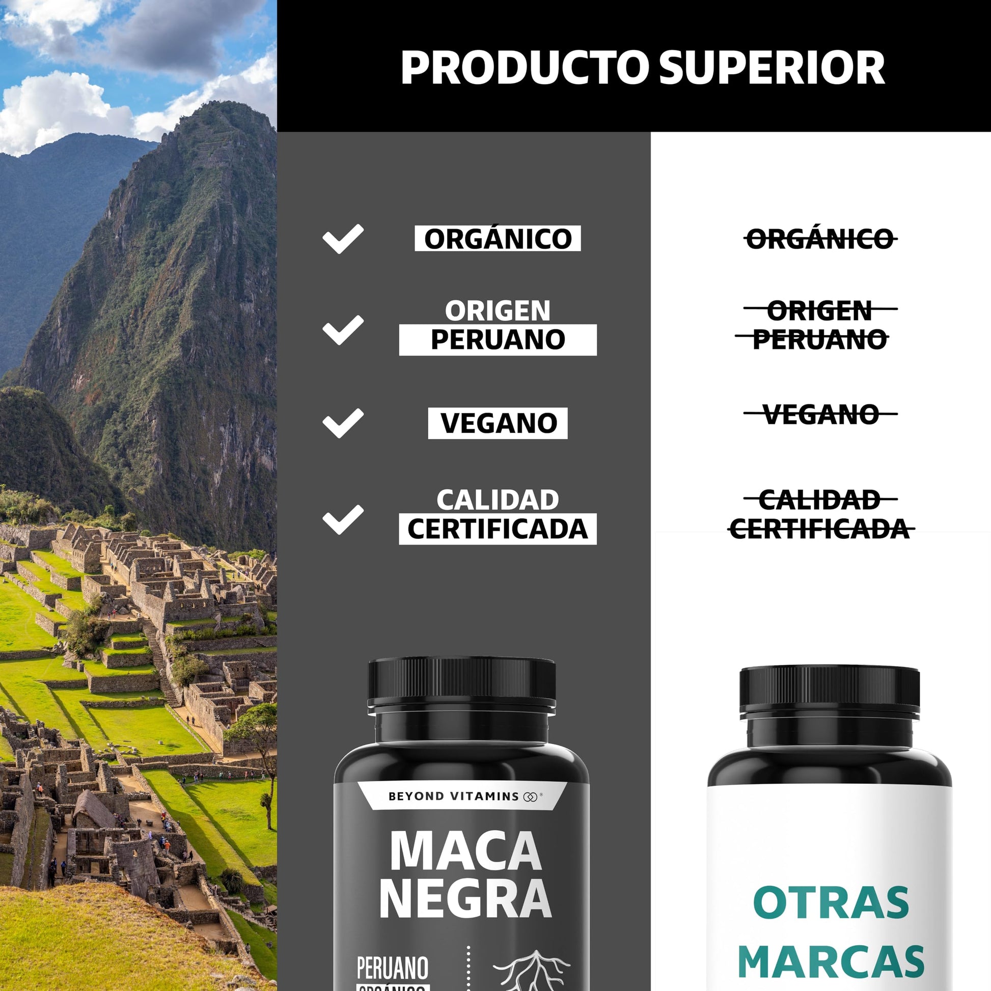 Maca Negra | 1000 mg de Maca Negra Peruana Orgánica por porción | Sin Azúcar - Suplemento Alimenticio Vegano - Ingredientes NON GMO (60 Cápsulas)