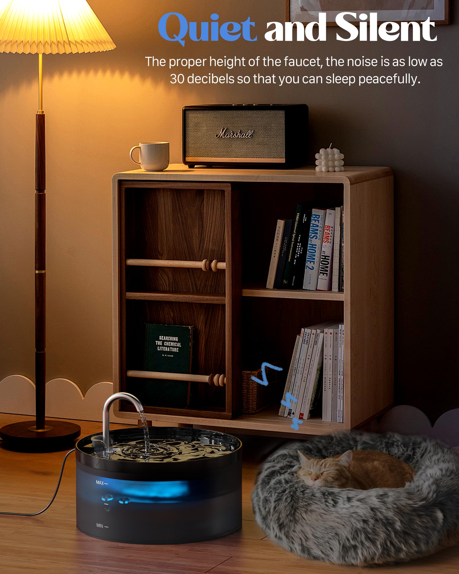 GIOTOHUN - Fuente de agua para gatos para beber, fuente de gato de 3.2 l, súper silenciosa, luz LED integrada, filtro de carbón activado, tanque de agua translúcido, fuente de agua para gatos para