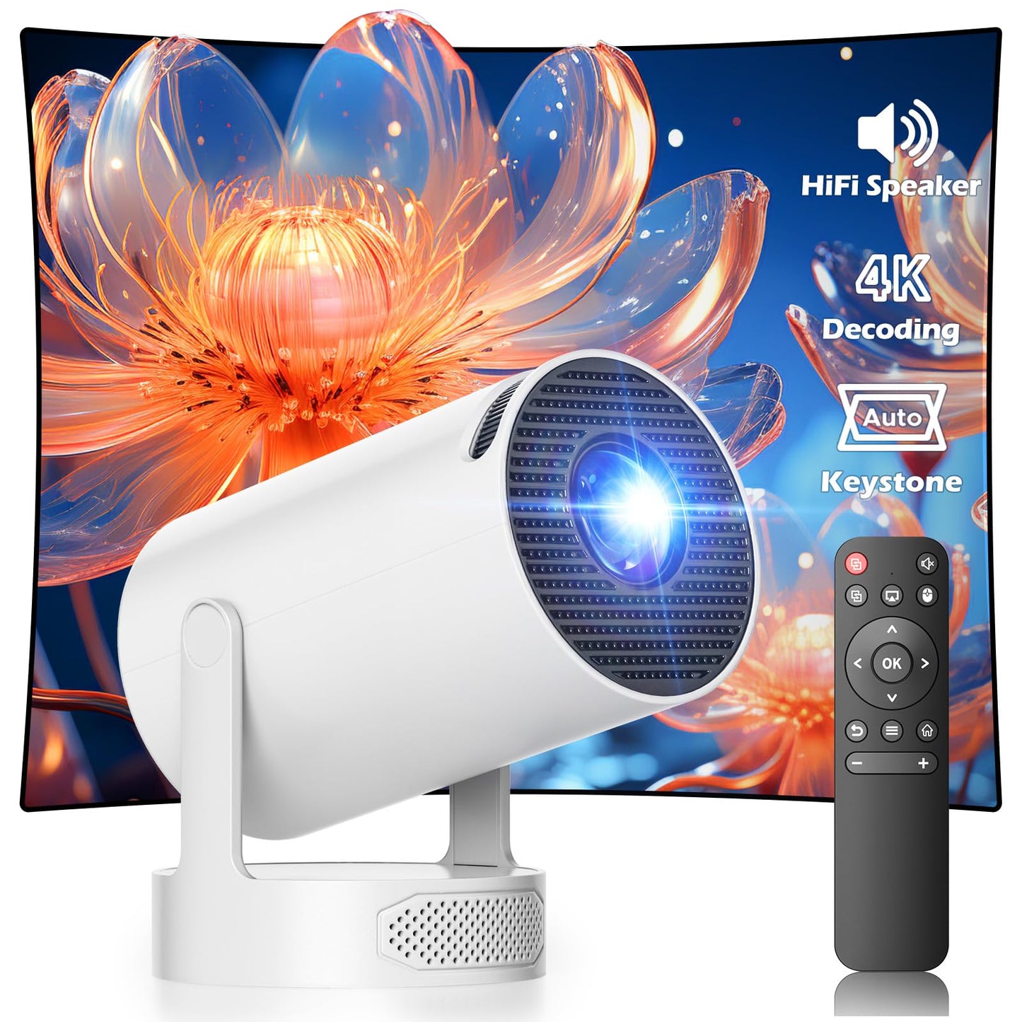 HOTPEAK Mini proyector con WiFi 6 y Bluetooth 5.0, 1080P 4K compatible con 300 lúmenes ANSI, proyector de película compatible con HDMI/USB/TV Stick/Smartphone/Laptop