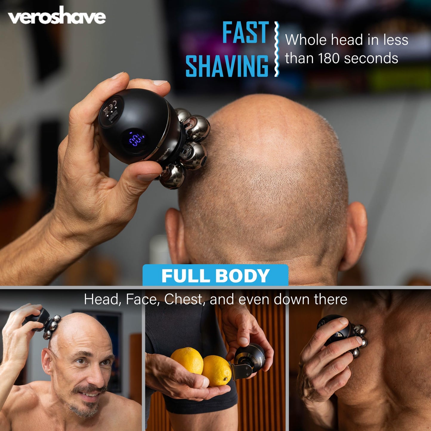 Veroshave - Afeitadora de cabeza calva de 7 hojas para hombres, sin cables, recargable, con cuchillas curvadas, kit de aseo para viajes sin desorden y afeitado completo