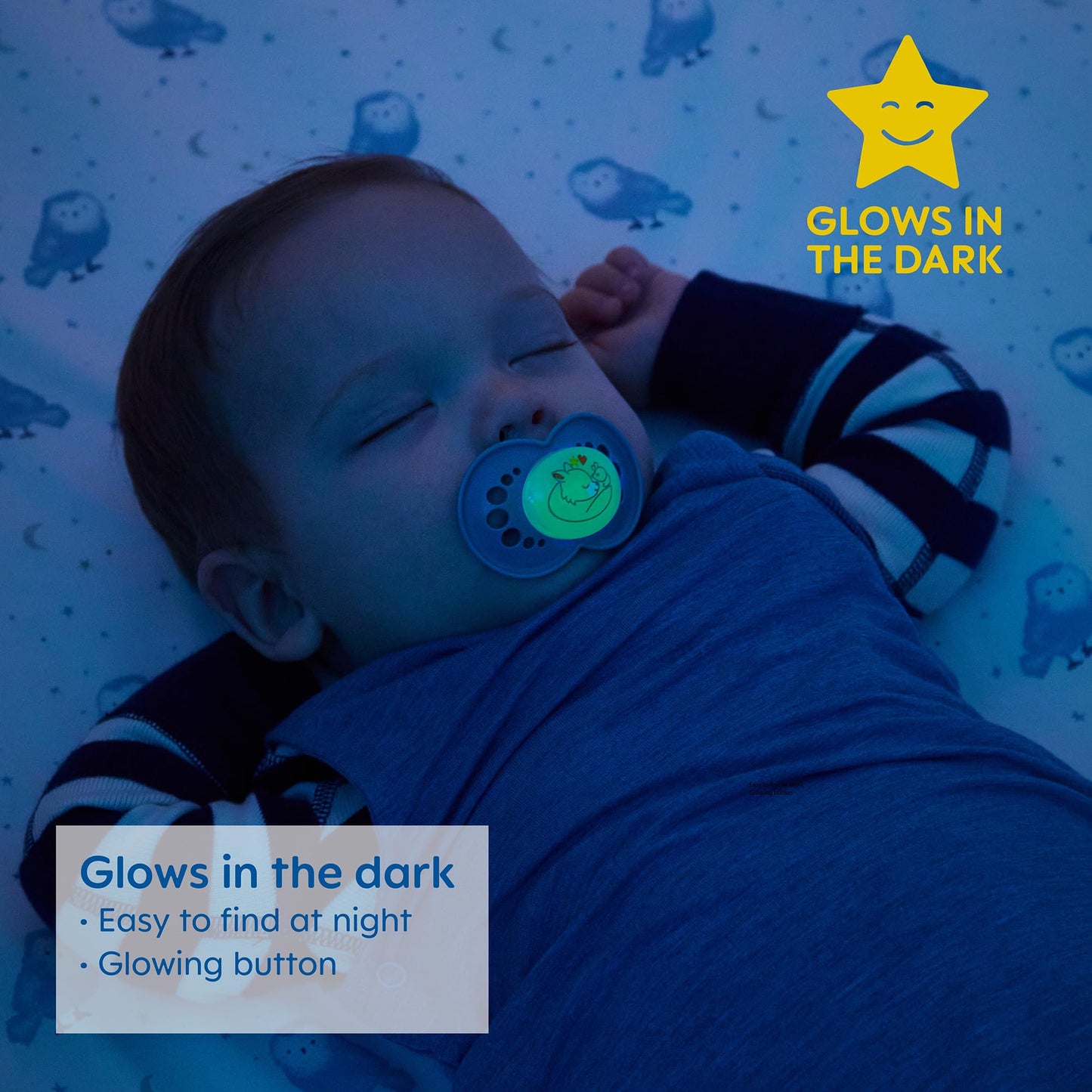 MAM Glow In the Dark Pacifiers, Baby Pacifier 0-6 Months, Best Pacifier for Breastfed Babies, 'Night' Design Collection, Unisex, 2-Count