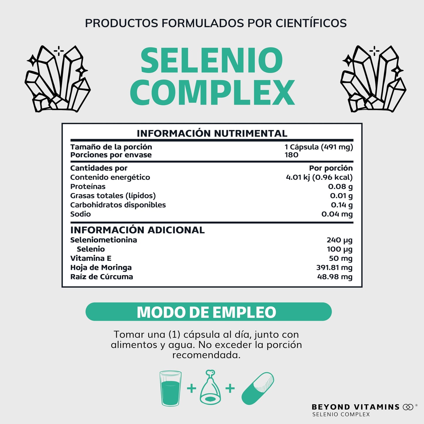 Cápsulas Selenio Seleniometionina Veganas con Vitamina E, Moringa y Raíz de Cúrcuma