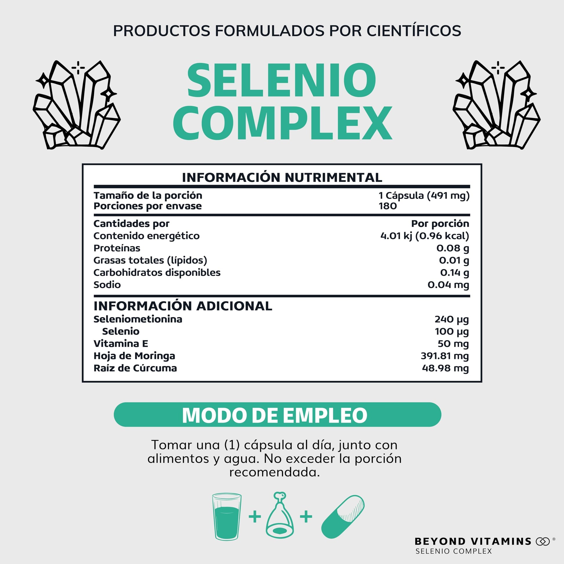 Cápsulas Selenio Seleniometionina Veganas con Vitamina E, Moringa y Raíz de Cúrcuma