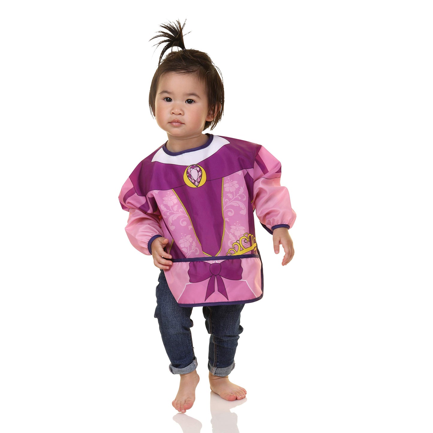 Dreambaby Baberos de personaje para niña: Princesa y Hada. 2 piezas, Manga larga, Plástico impermeable fácil de limpiar, con bolsillo, ideal para comer o pintar, 1 a 4 años.