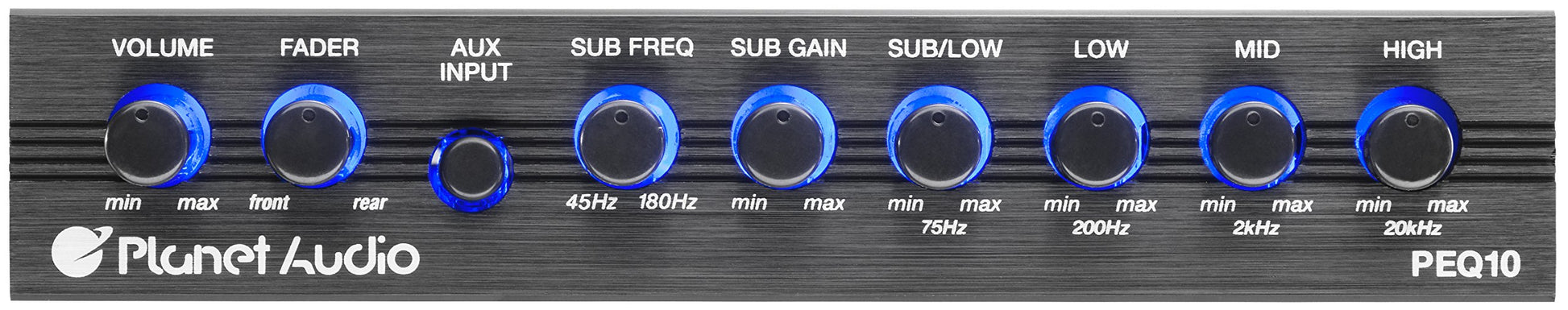Ecualizador Gráfico Planet Audio PEQ10 4 Bandas Subwoofer Output con Crossover Ajustable