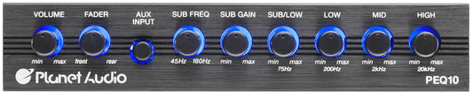 Ecualizador Gráfico Planet Audio PEQ10 4 Bandas Subwoofer Output con Crossover Ajustable