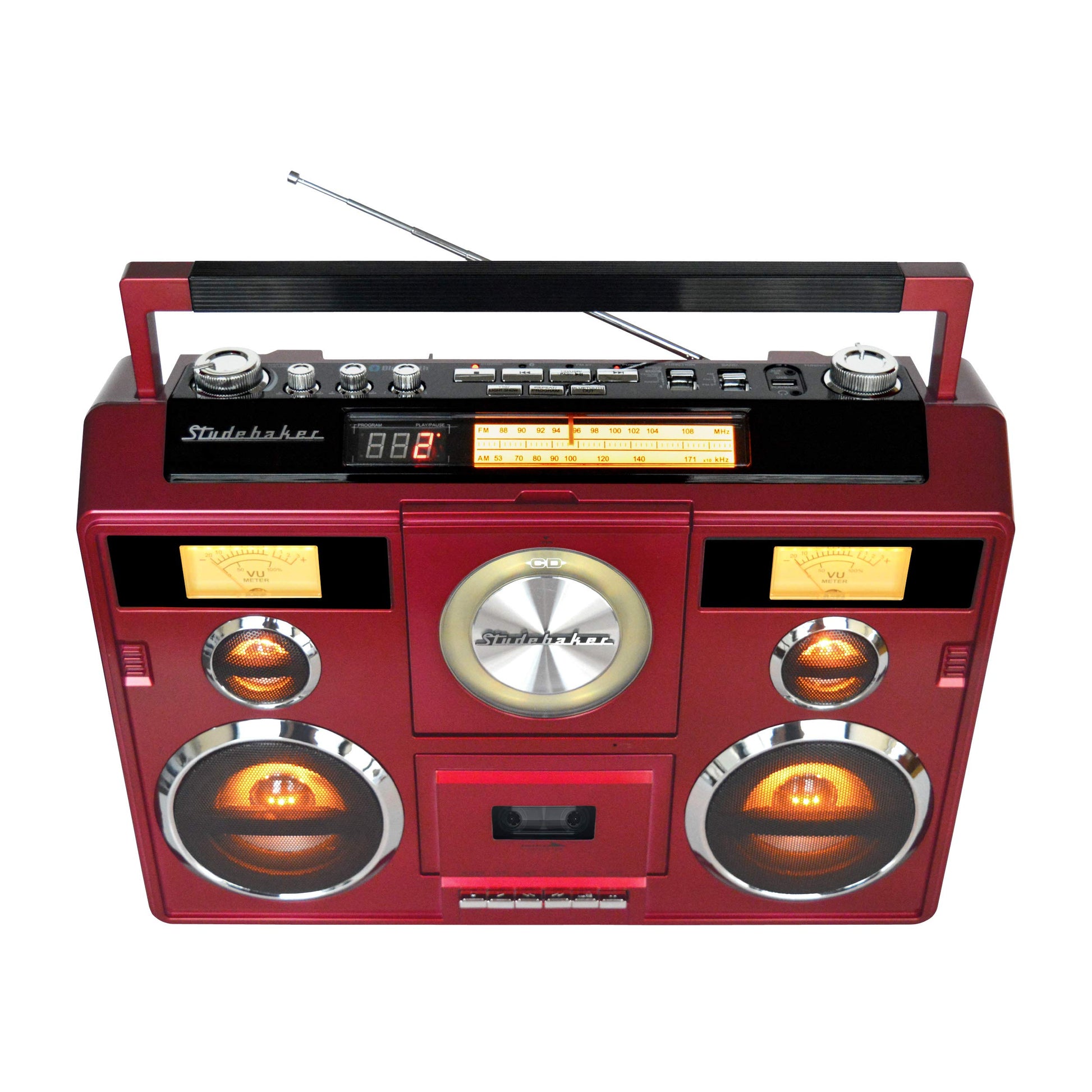 Estación de Sonido Estéreo Boombox Rojo con Bluetooth y Grabadora de Casete