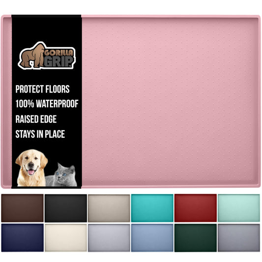 Gorilla Grip 100% Impermeable con Borde Elevado, Alfombrilla de alimentación de Silicona para Mascotas, sin BPA, Las Alfombrillas para Comida para Perros y Gatos contienen derrames, 28x18 Pink