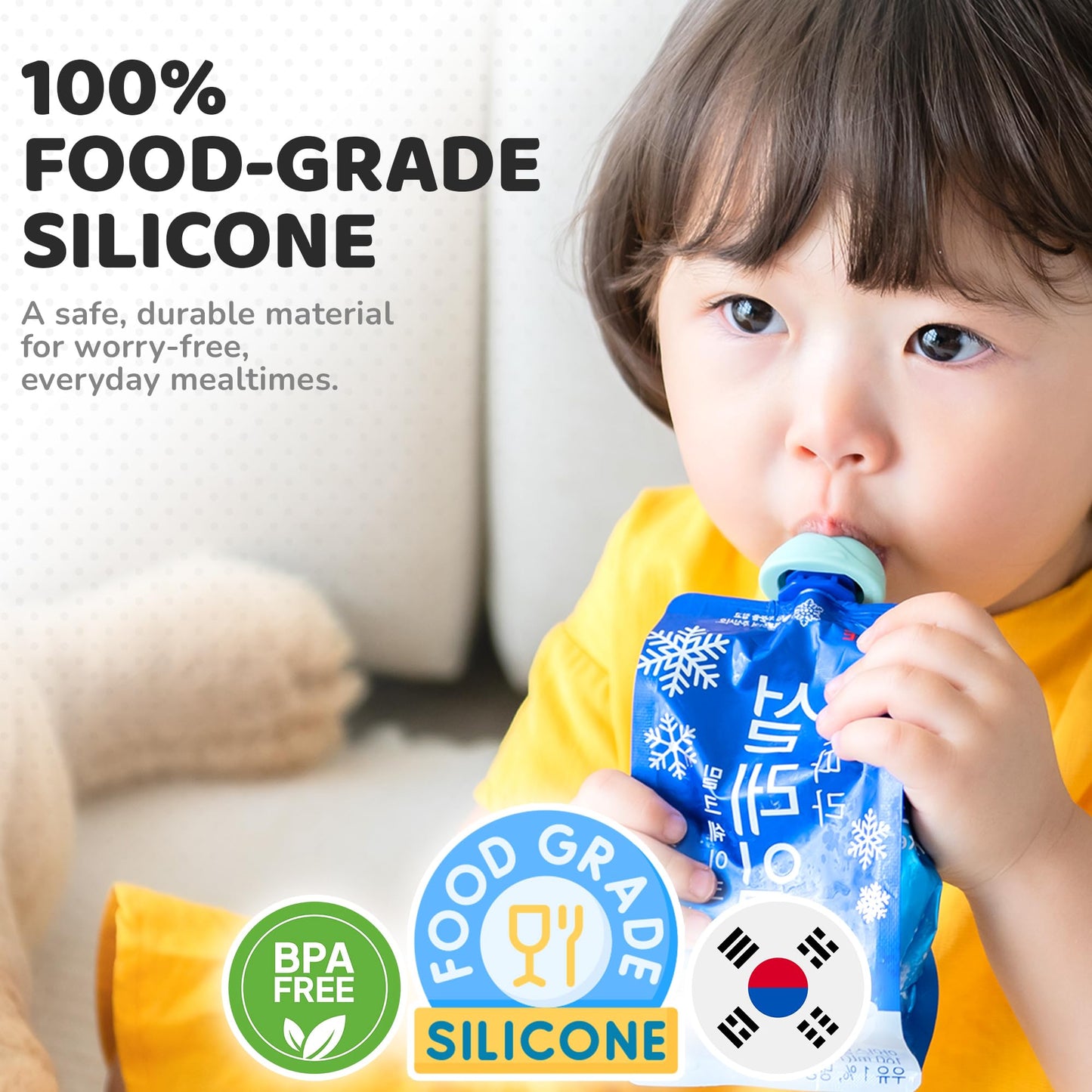 Firgi Bolsa De Alimentación Whale Softsip, 2 Unidades + Estuche De Viaje, Evita Derrames Y Fugas, Protege La Boca De Bebés Y Niños Pequeños, Silicona Reutilizable De Grado Alimenticio, Alimentación Di