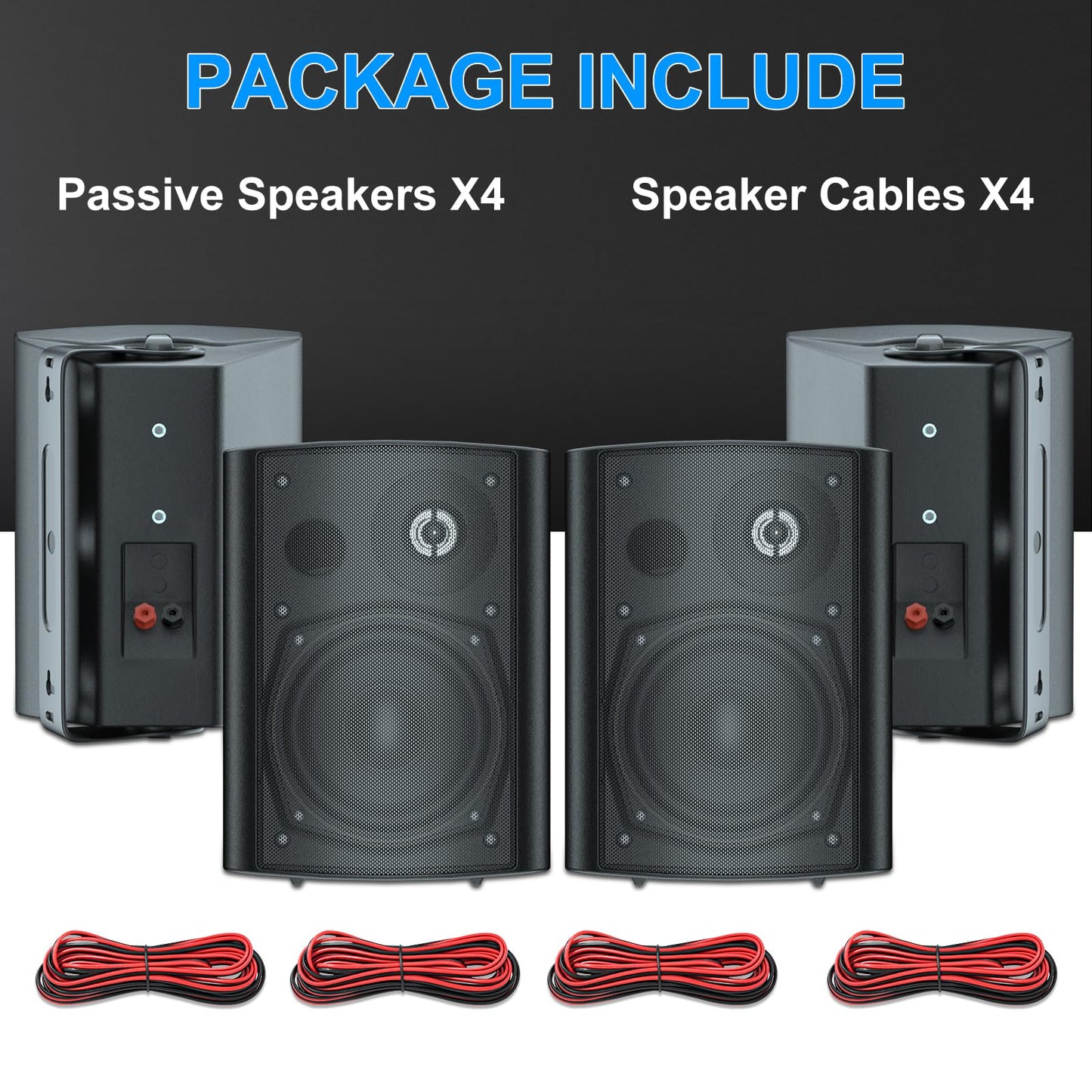 Herdio Bocinas para Exterior,5.25 Pulgadas, 600W Altavoces para Exteriores, Resistente al Agua, Adecuado para el hogar, Patio, Terraza,Patio Trasero (4 Altavoces,Negros)