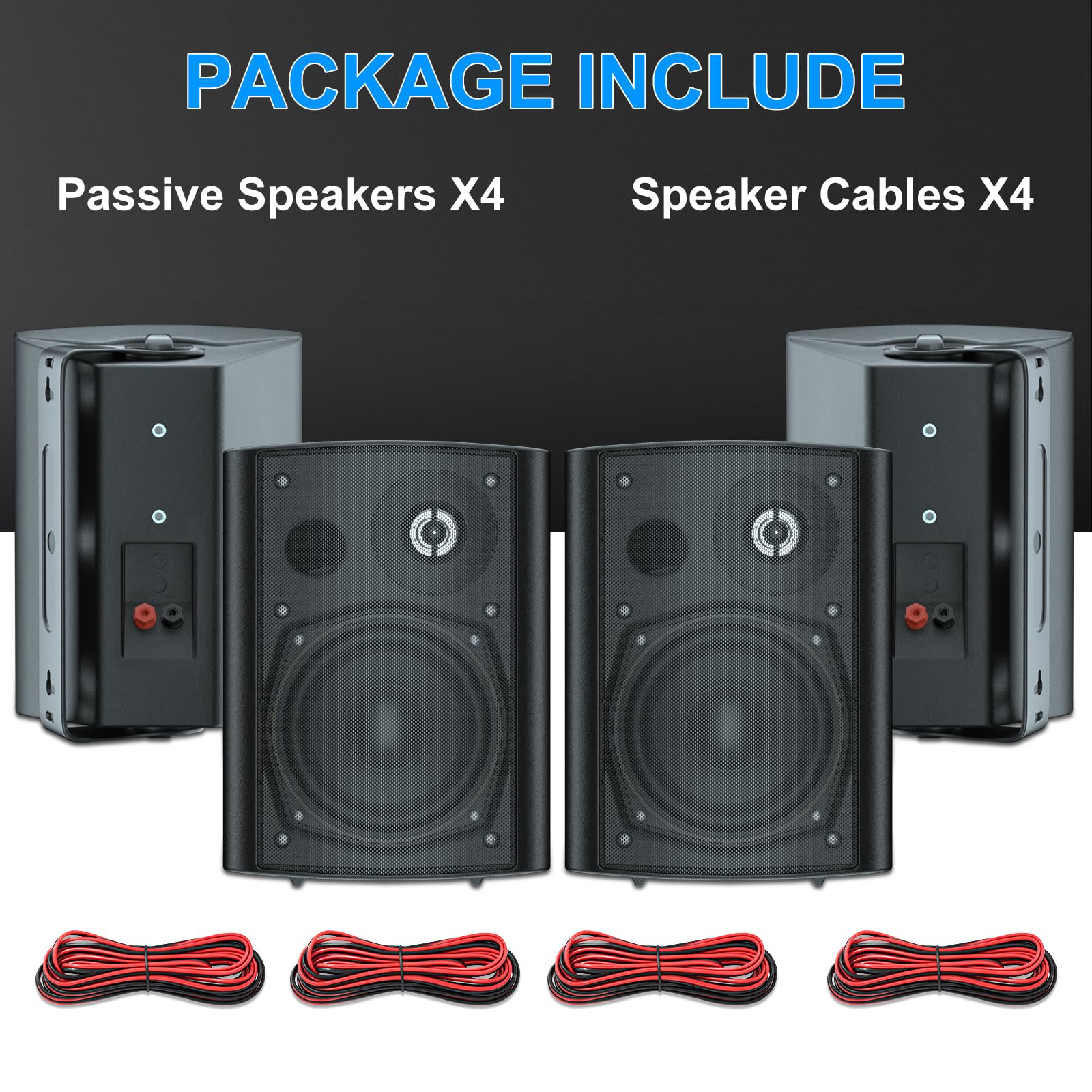 Herdio Bocinas para Exterior,5.25 Pulgadas, 600W Altavoces para Exteriores, Resistente al Agua, Adecuado para el hogar, Patio, Terraza,Patio Trasero (4 Altavoces,Negros)