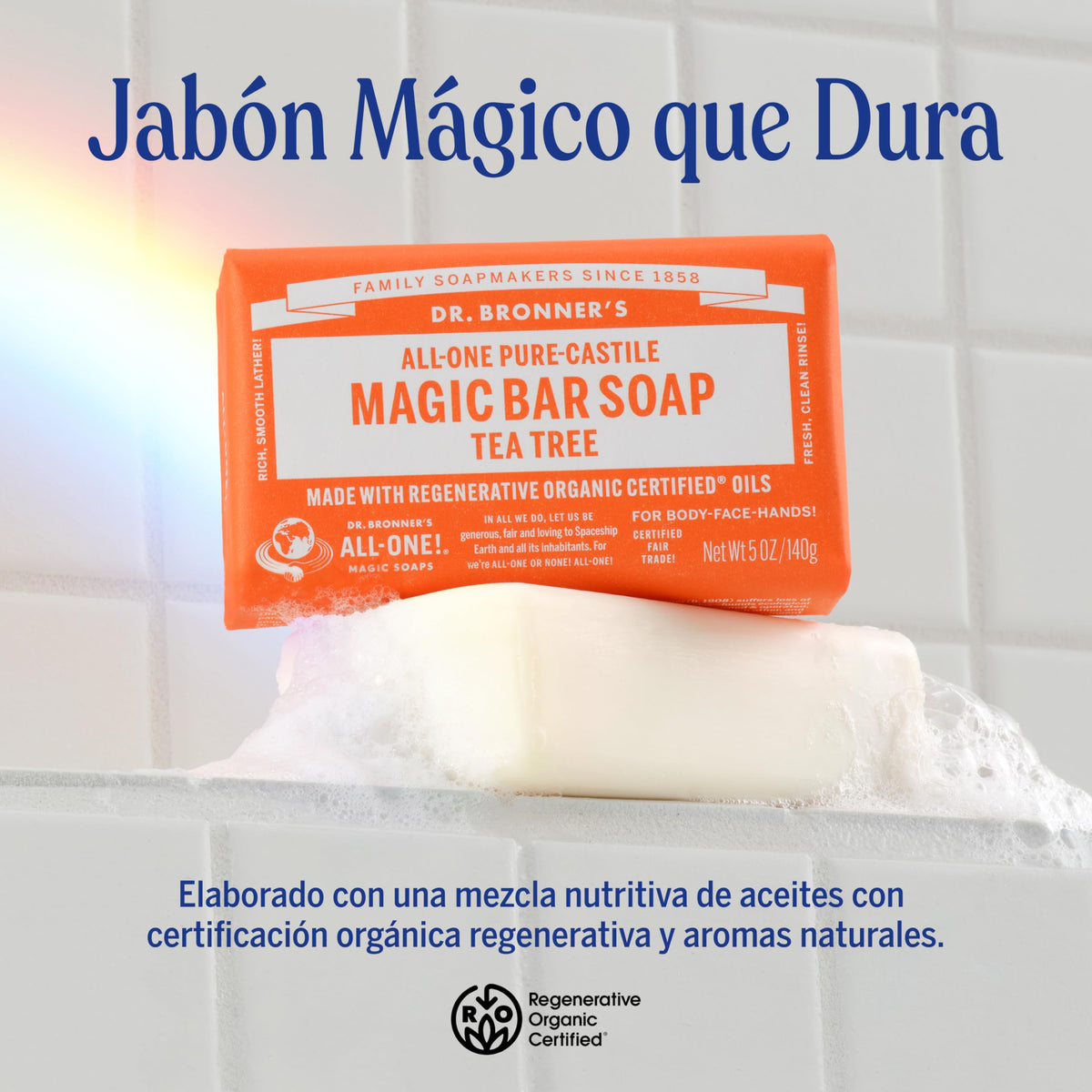 Dr. Bronner's | Jabón de castilla orgánico en barra, fórmula concentrada, purificación natural y efecto antiséptico, con aceite esencial de Árbol de Té, aroma Árbol de Té (3 pack)
