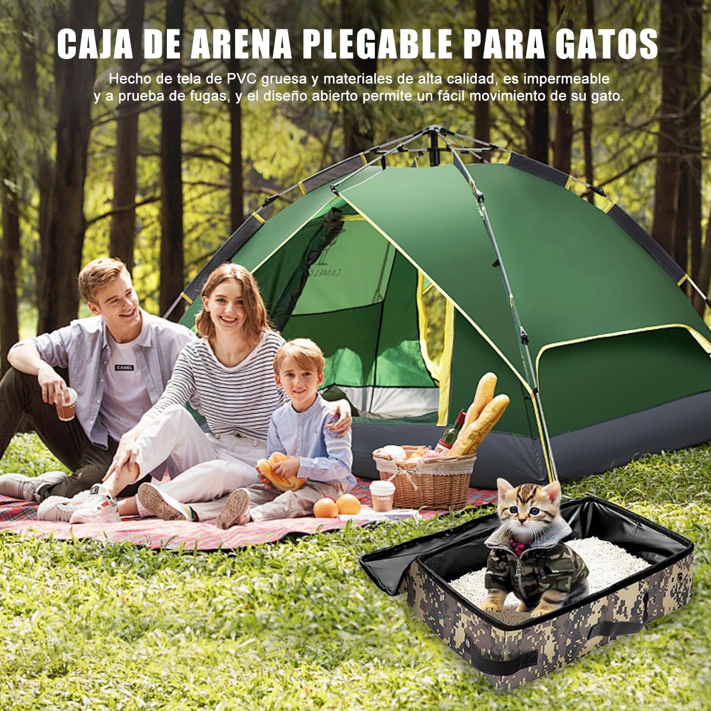 Caja de Arena Qutzix 40cm Azul Plegable para Viaje y Camping para Gato