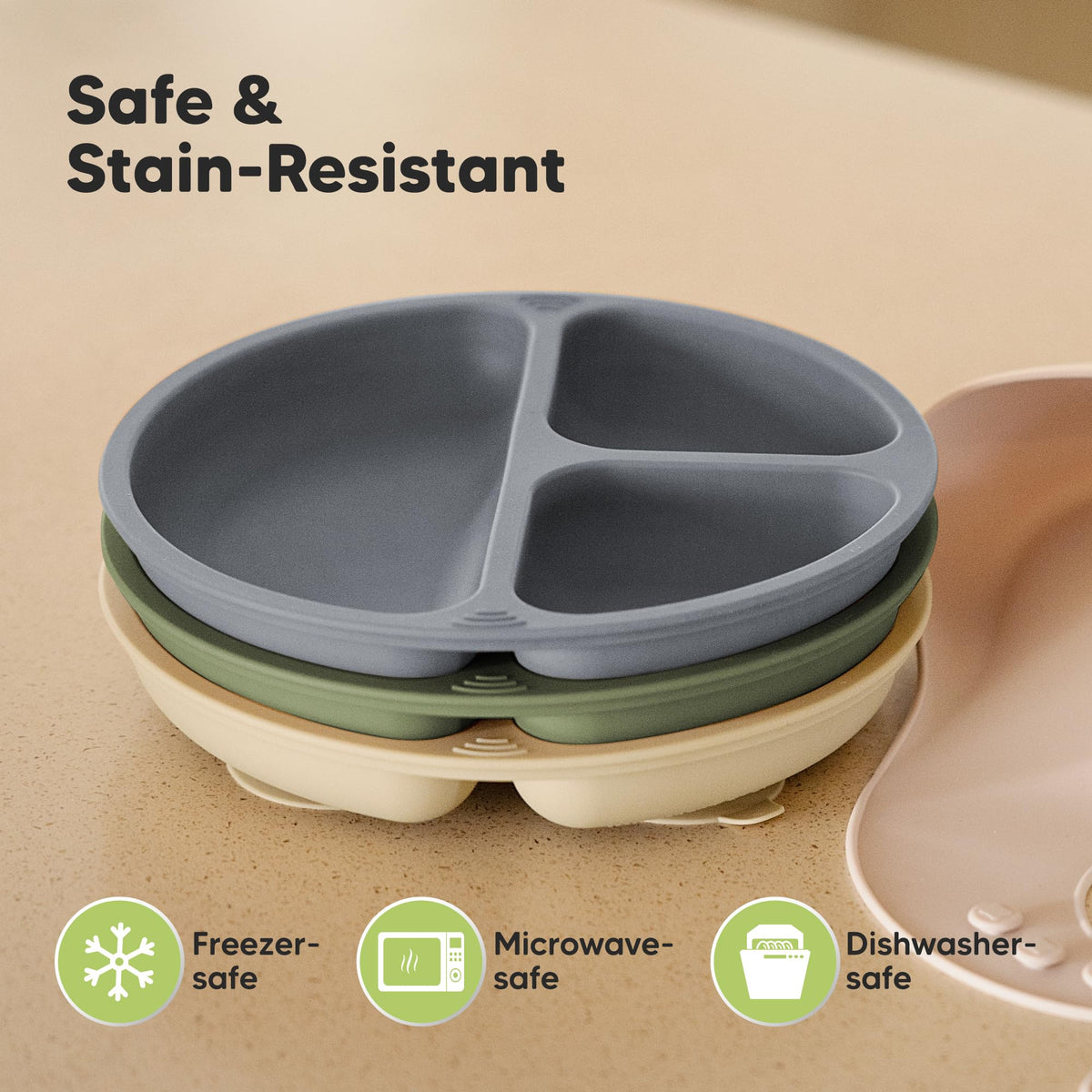 KeaBabies Placas de succión para bebés, niños pequeños, 100% silicona, sin BPA, aptas para microondas (Gris)
