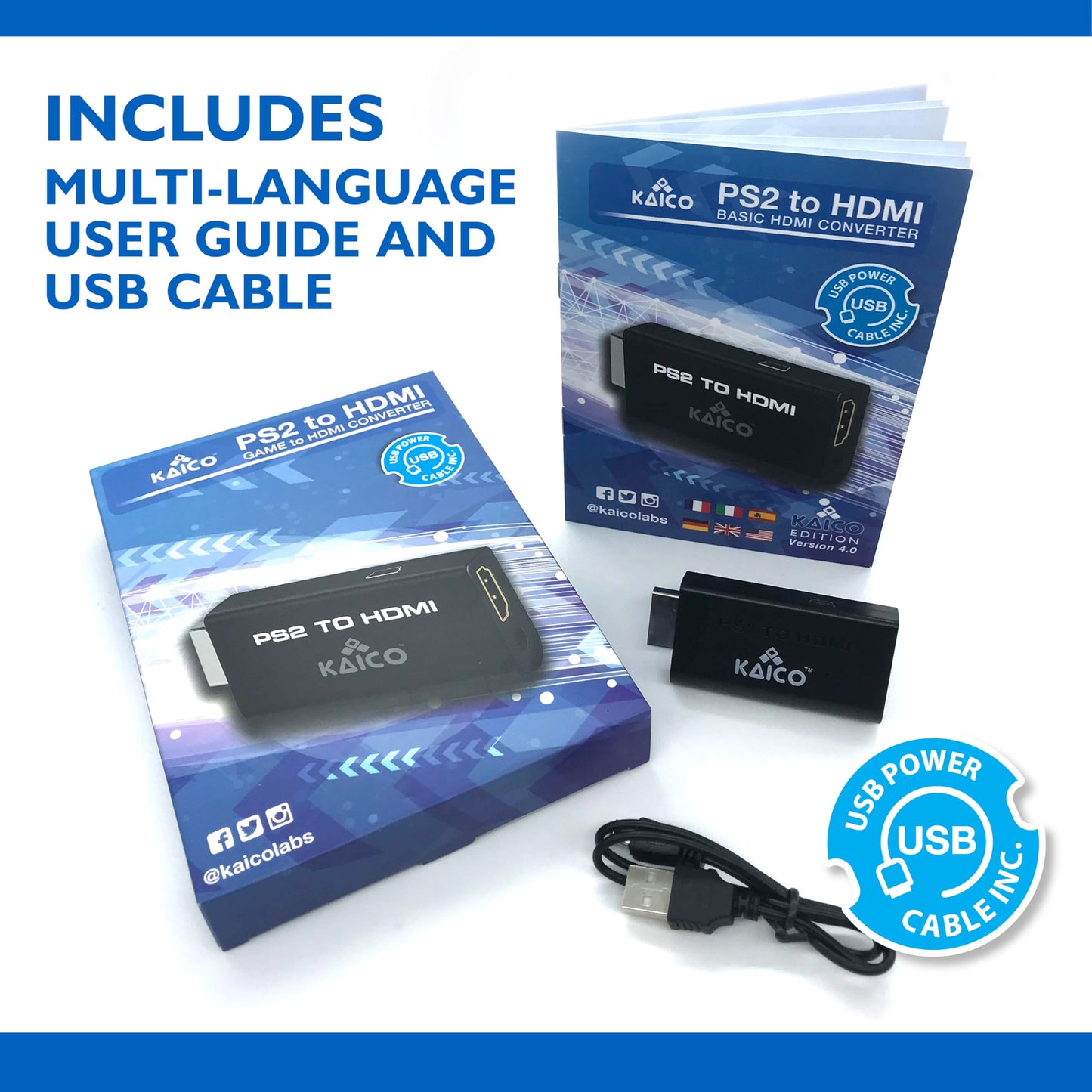 Kaico HDMI Converter for Use with All PS2 Models - Component to HDMI Converter Adaptor - Play Playstation 2 on Your HDMI TV - Retro Gaming HDMI Converter Adapter Compatible with PS2