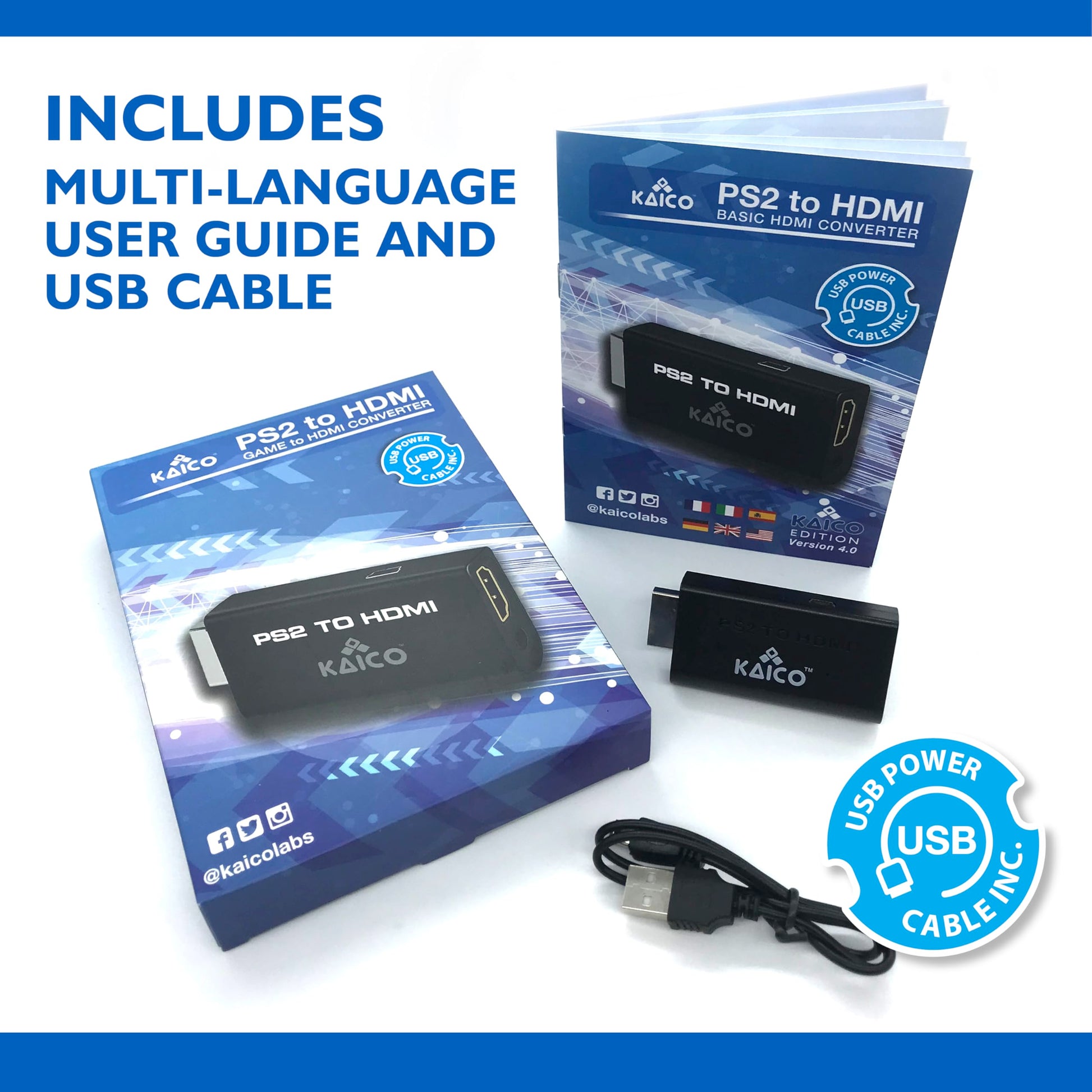 Kaico HDMI Converter for Use with All PS2 Models - Component to HDMI Converter Adaptor - Play Playstation 2 on Your HDMI TV - Retro Gaming HDMI Converter Adapter Compatible with PS2