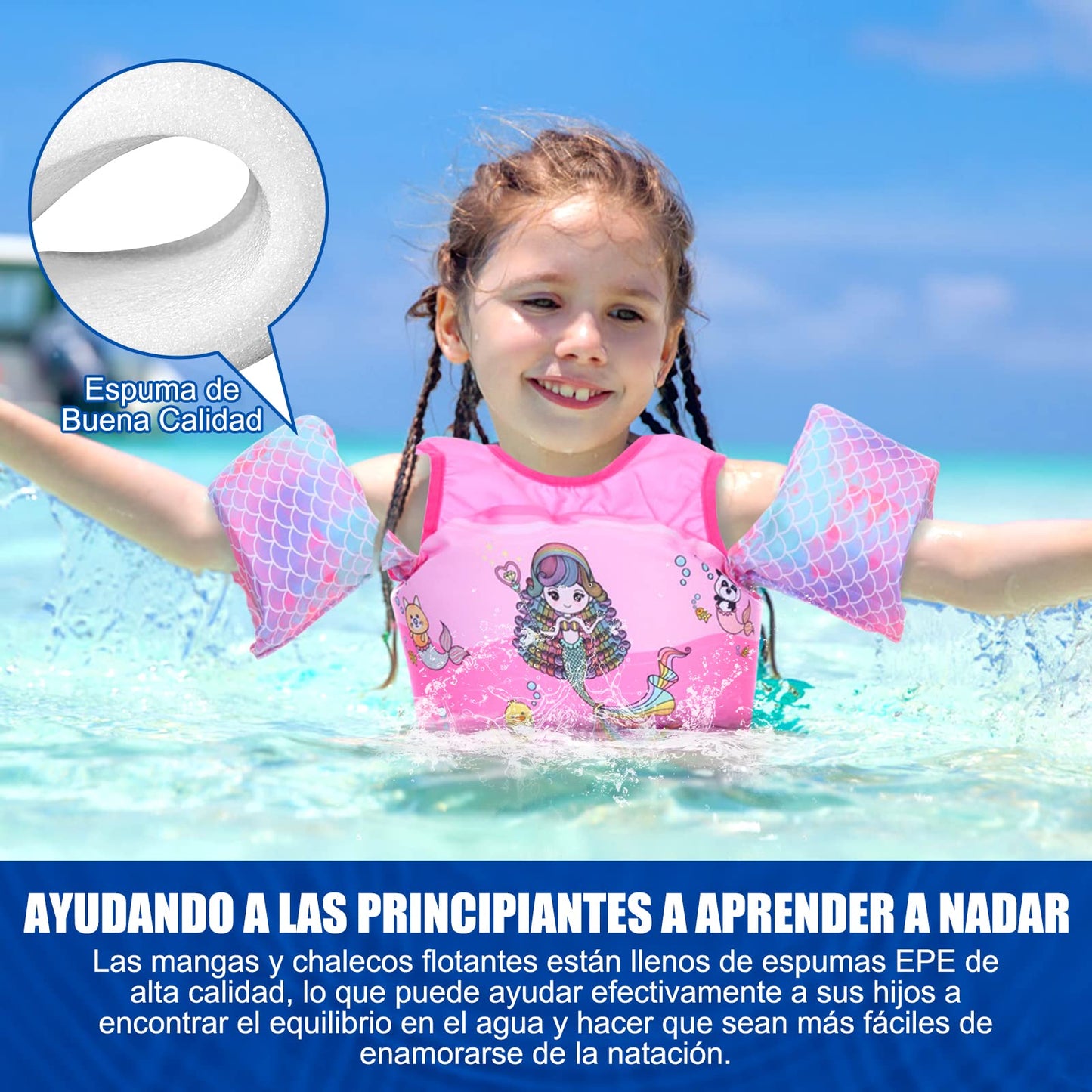 Chaleco Salvavidas VVYY8985 Sirena Ajustable para Niños y Niñas 3 a 8 Años
