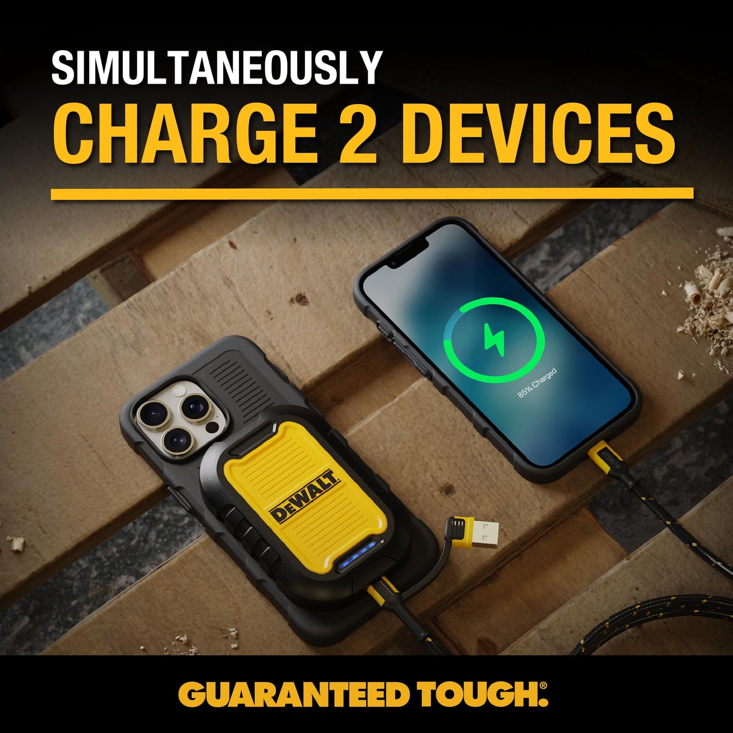DEWALT - Banco de energía magnético resistente de 5.000 mAh, cargador portátil inalámbrico resistente, batería de carga rápida de 18 W, USB-C a C con cable adaptador USB de 4 pies, resistente al agua