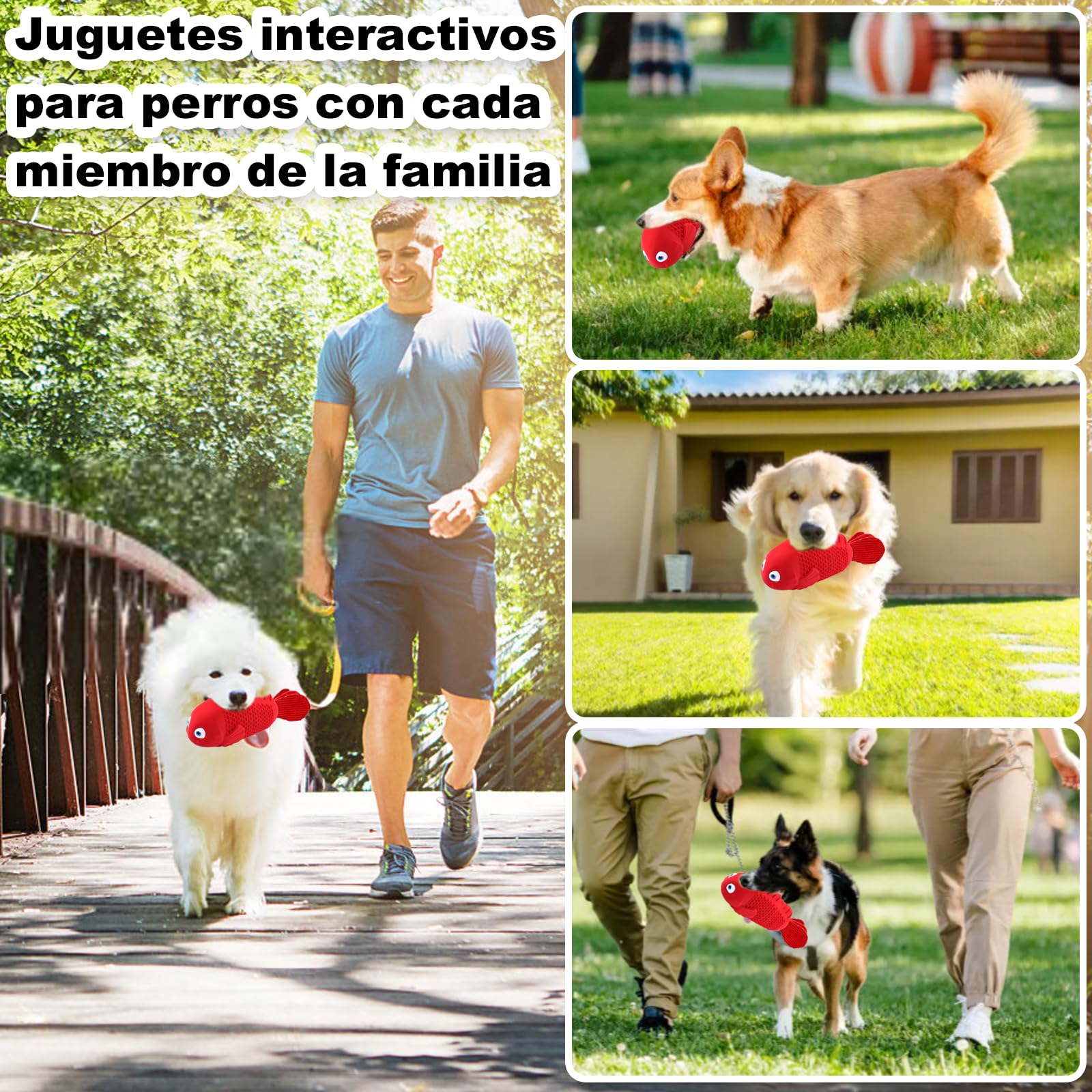 Juguete resistente para perros grandes para masticar duro, juguete para masticar perros, juguete de goma para perros de razas grandes, juguete de dentición duradero para perros medianos (pez payaso)