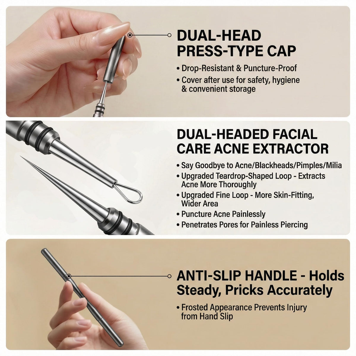 LUQINTH LuQinth, removedor facial de puntos negros de aleación con agujas de doble punta y pinzas de acero para eliminar puntos negros, espinillas y milia.