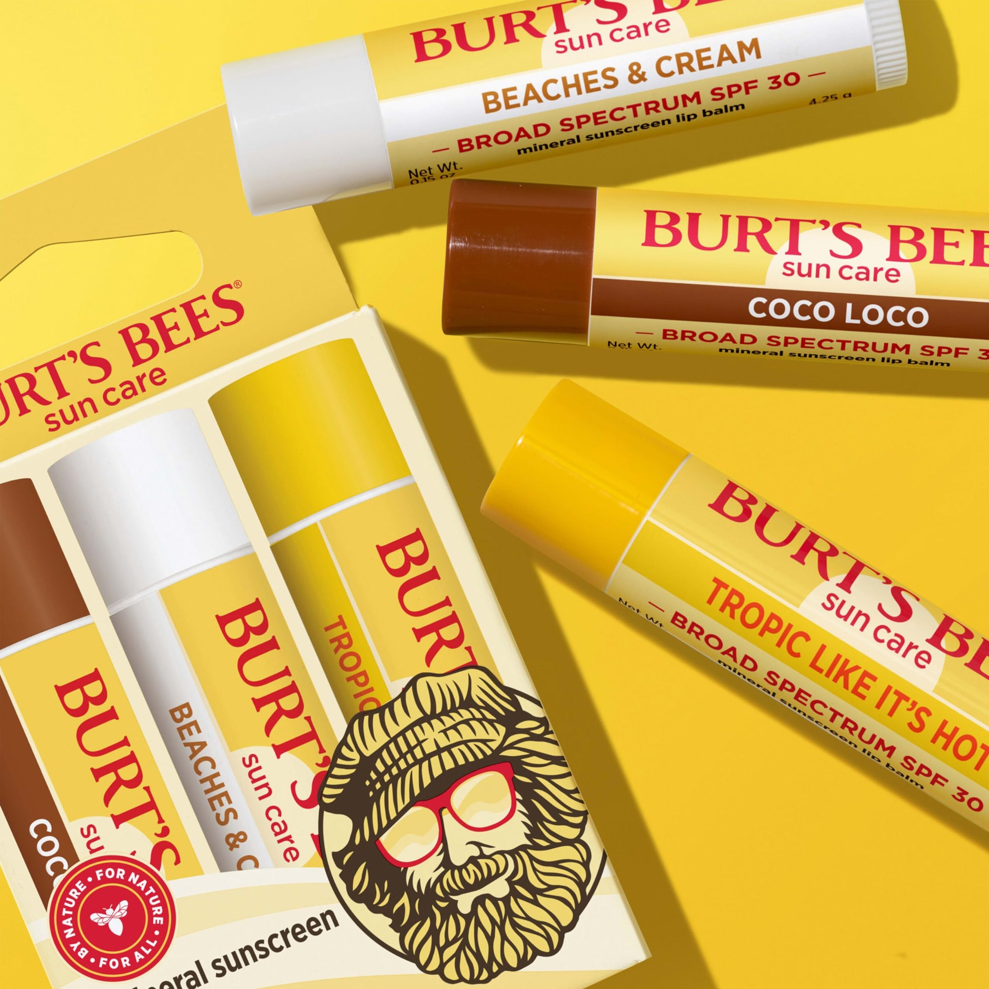 Burt's Bees Beaches and Cream Sun Care SPF 30 Lip Balm, Water-Resistant Lip Moisturizer, Nano-Free Zinc Oxide Formula, Natural Conditioning Lip Treatment, 3 Tubes, 0.15 oz
