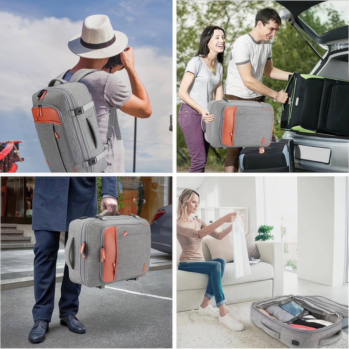 Mochila de Viaje 40L Avion Gris Resistente al Agua con Cubos de Embalaje para Hombres y Mujeres