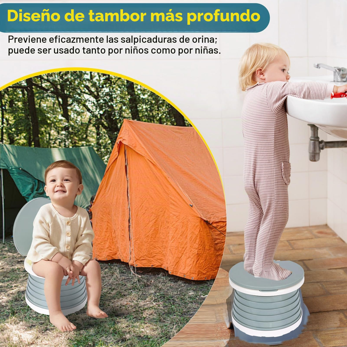 SunnySmile - Asiento de inodoro portátil plegable para niños pequeños, asiento de inodoro de emergencia para coche, camping, exterior, interior (gris, pequeño)